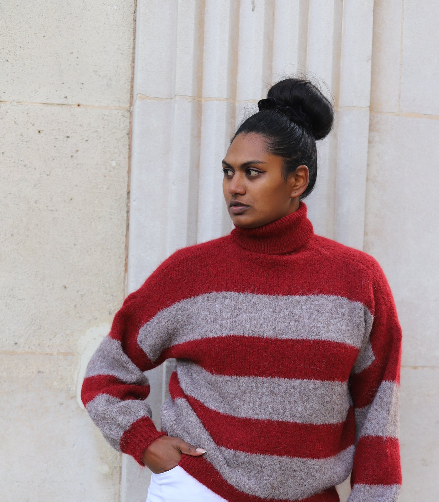 Pull rayé vert col roulé femme – Maille chaude - beautifulshop