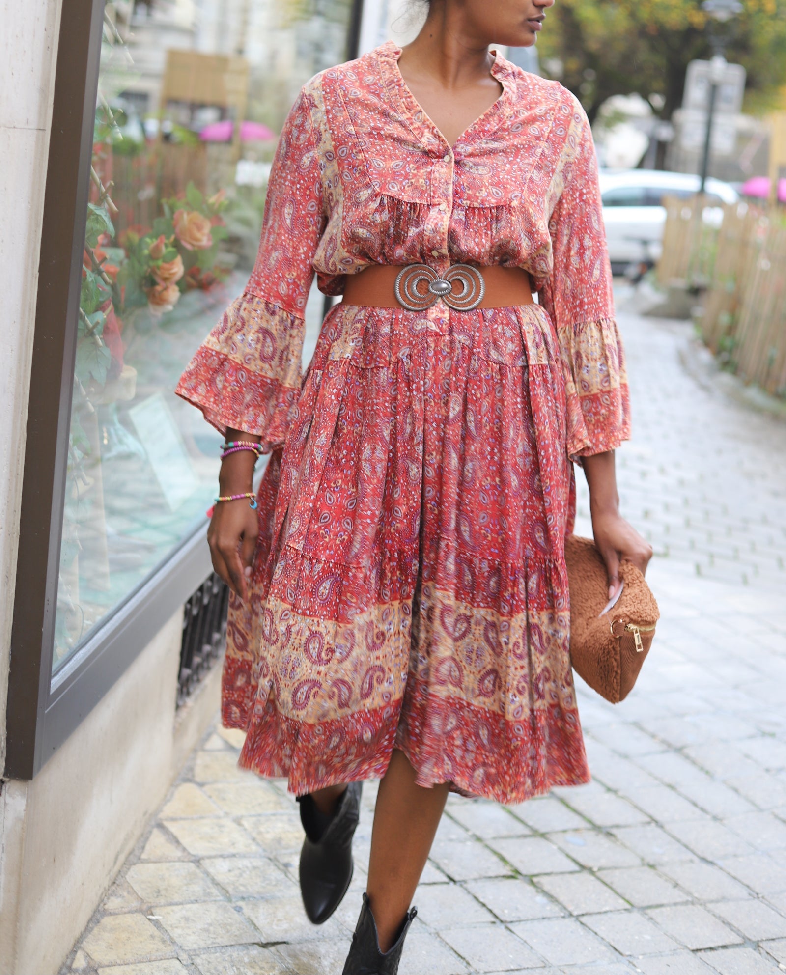 Robe Bohème Imprimée Marron