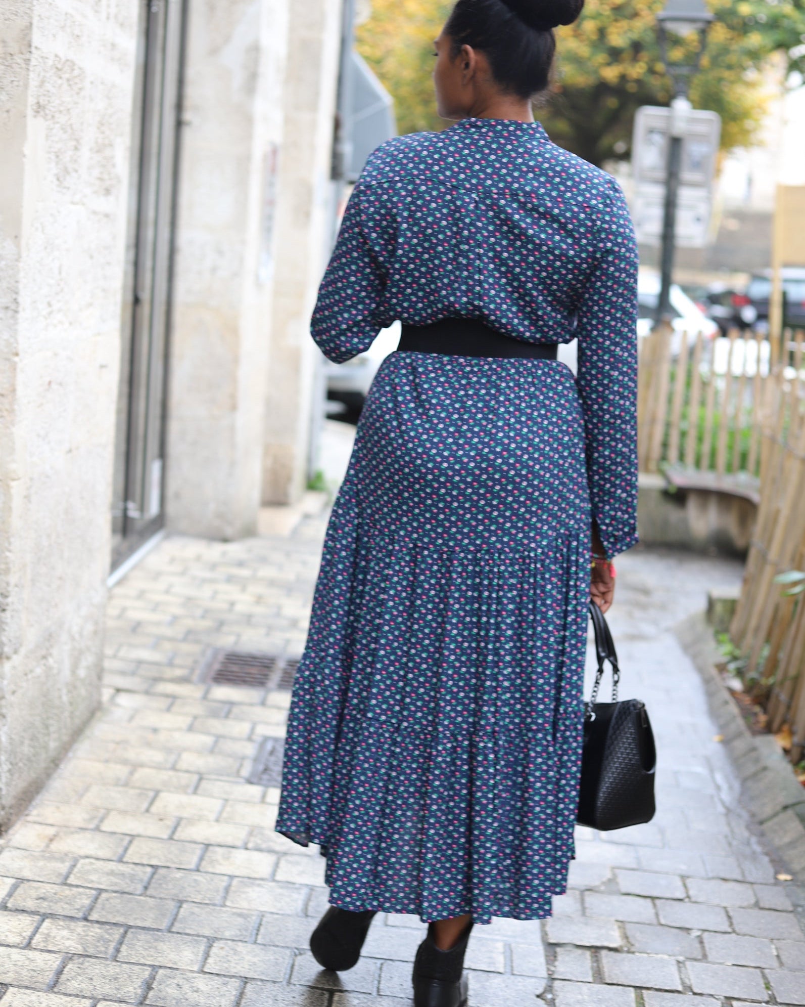 Robe Chemise Longue Bleu Imprimé Fleuri – Style Bohème Chic-beautifulsop