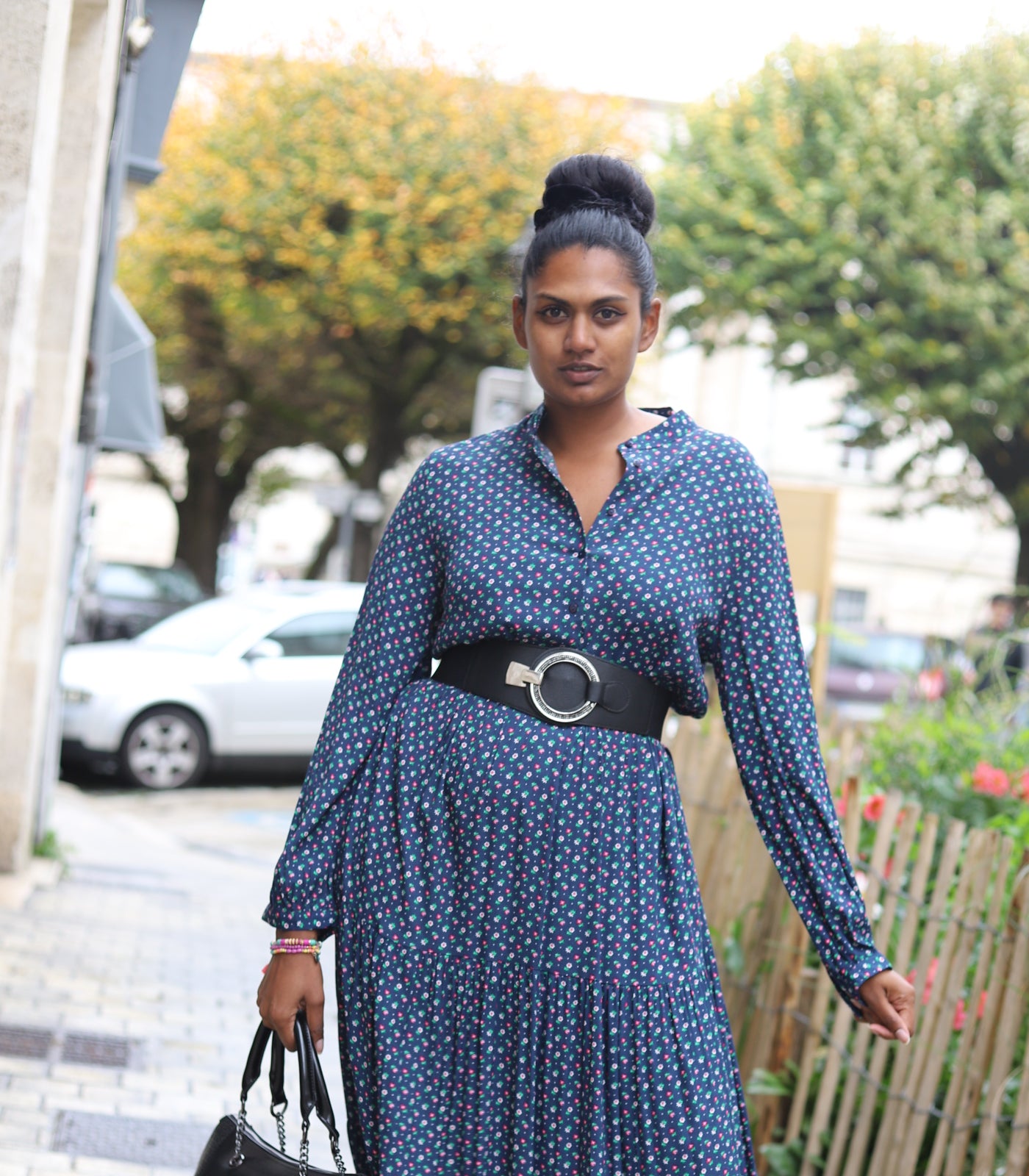 Robe Chemise Longue Bleu Imprimé Fleuri – Style Bohème Chic-beautifulsop