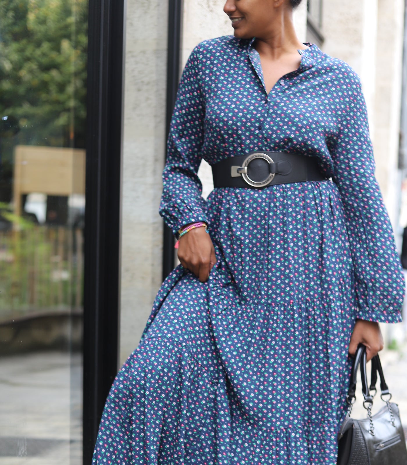 Robe Chemise Longue Bleu Imprimé Fleuri – Style Bohème Chic-beautifulsop