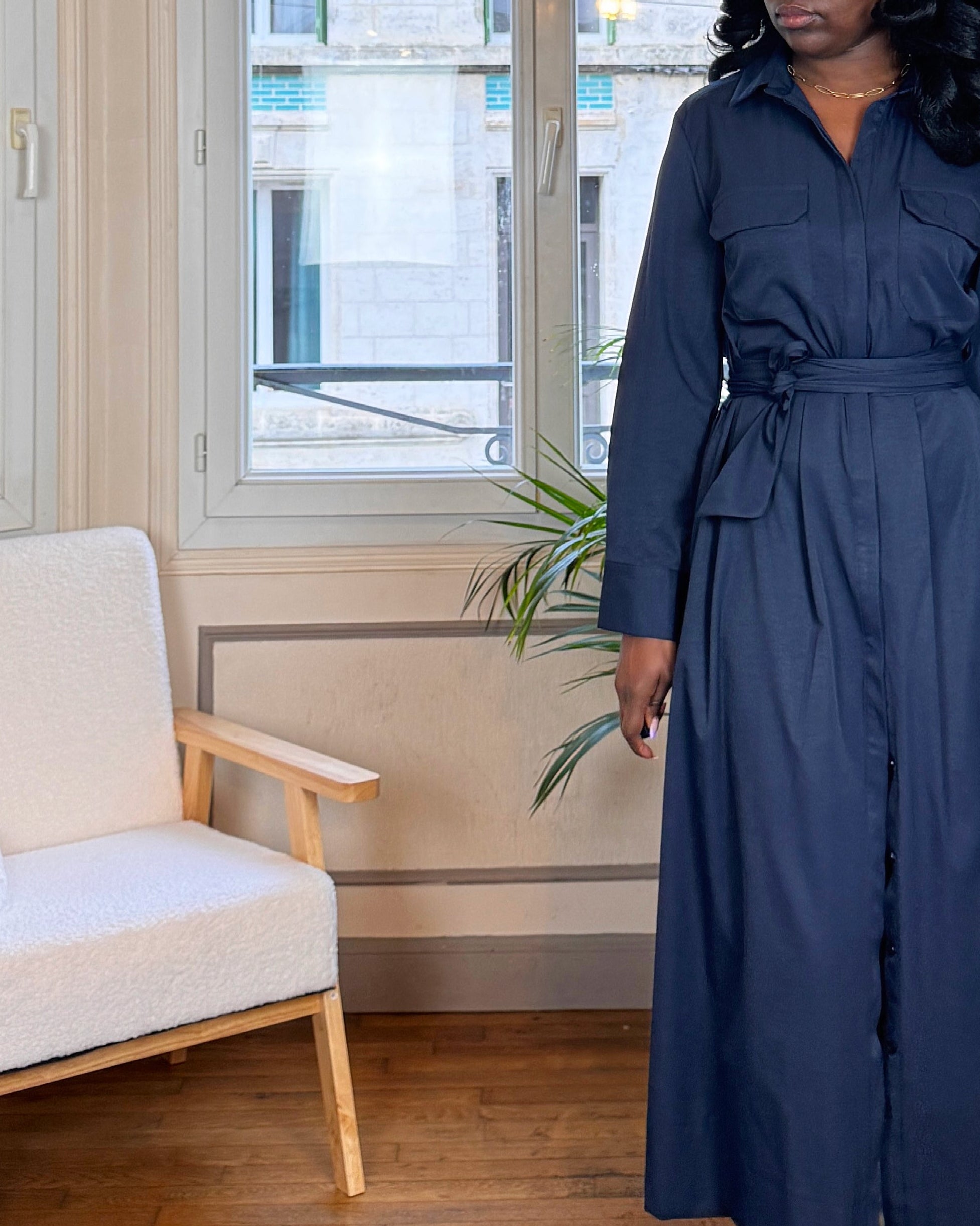 Robe Chemise Longue Bleu Marine – Élégance Structurée & Intemporelle-beautifulshop