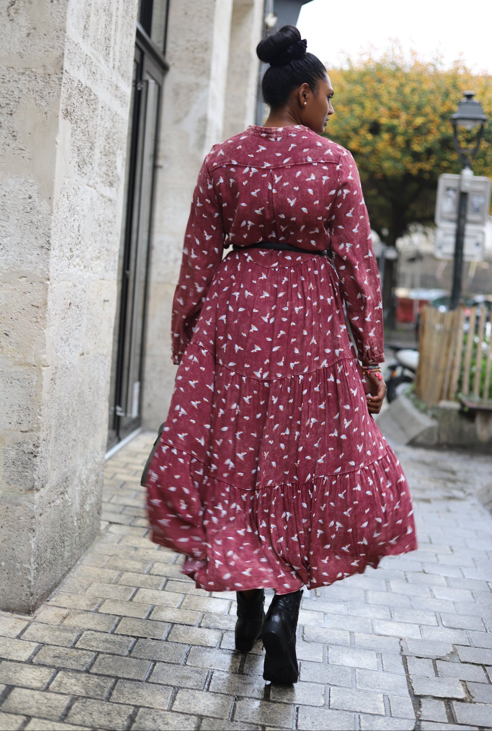 Robe Longue Bohème Marron Imprimé -beautifulshop