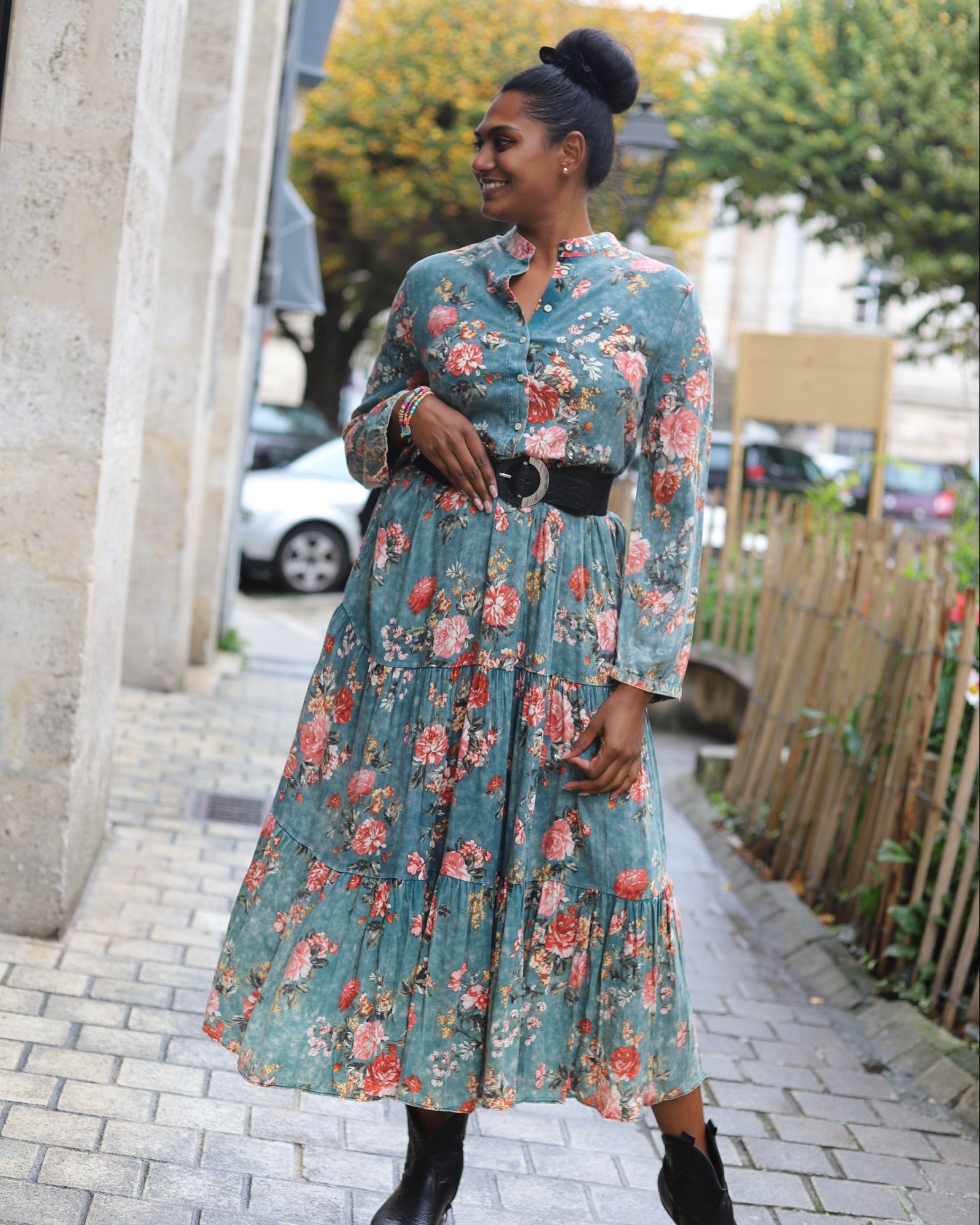 Robe Longue Chemise Imprimée Fleurie –