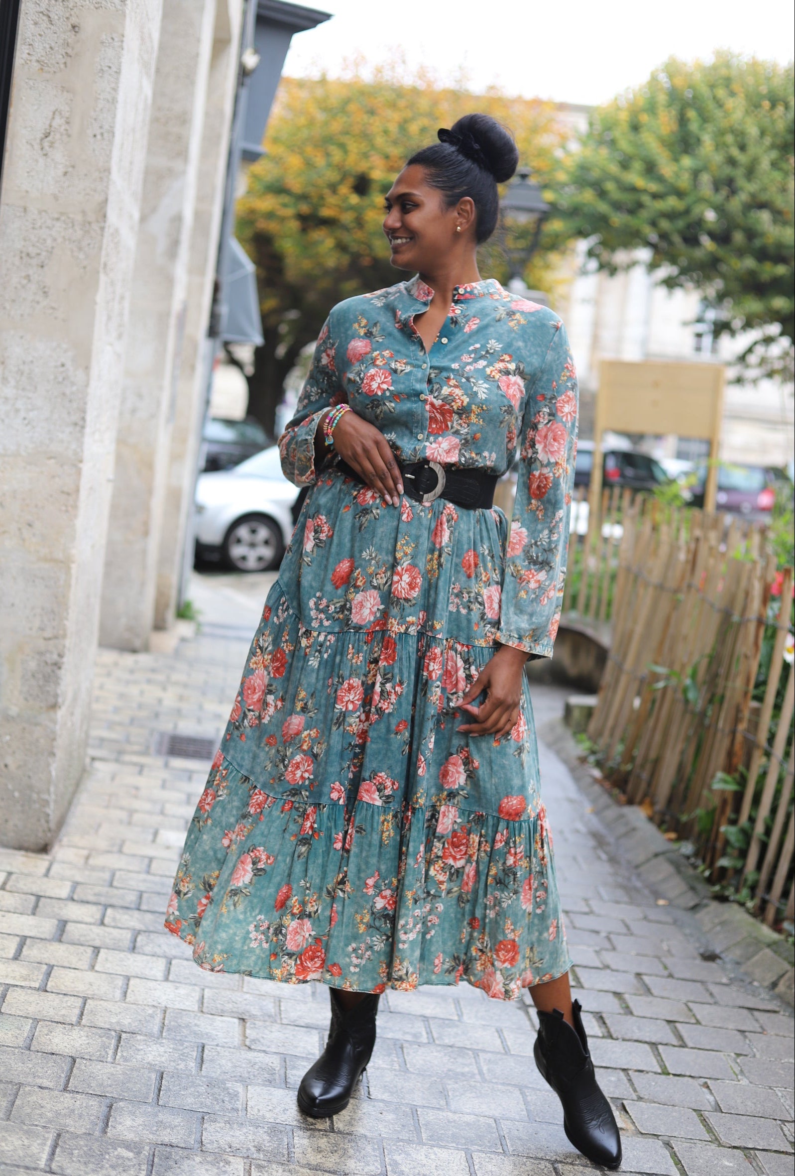 Robe Longue Chemise Imprimée Fleurie –