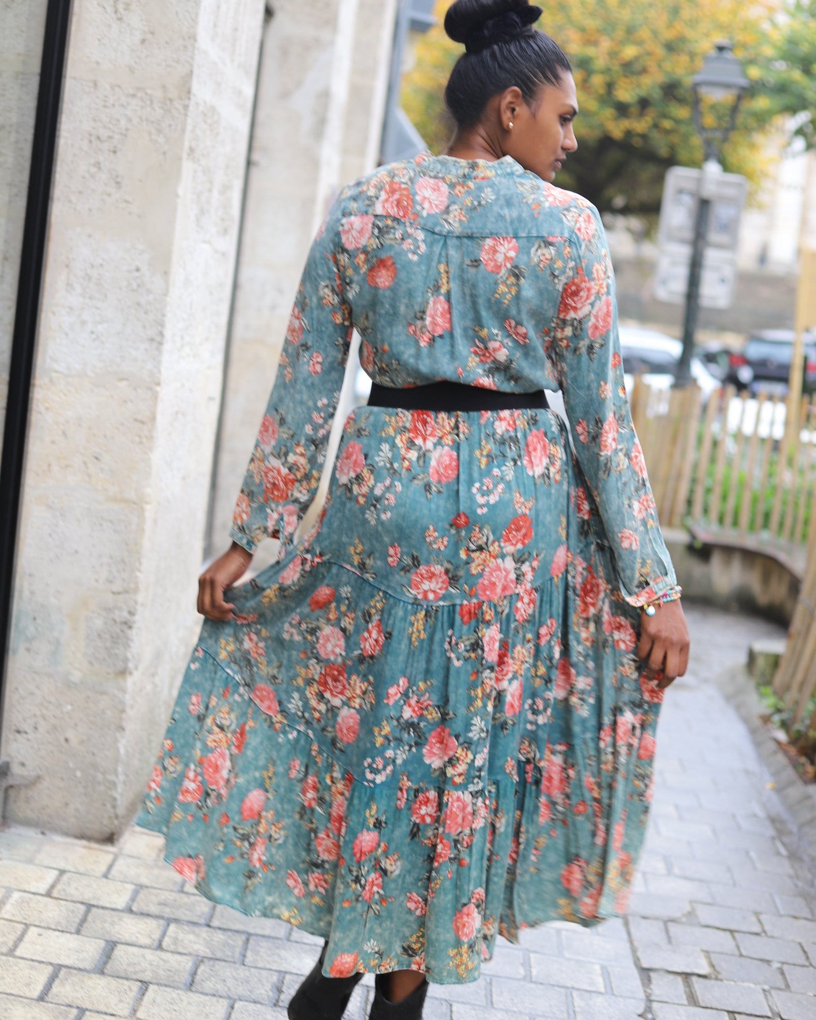 Robe Longue Chemise Imprimée Fleurie –