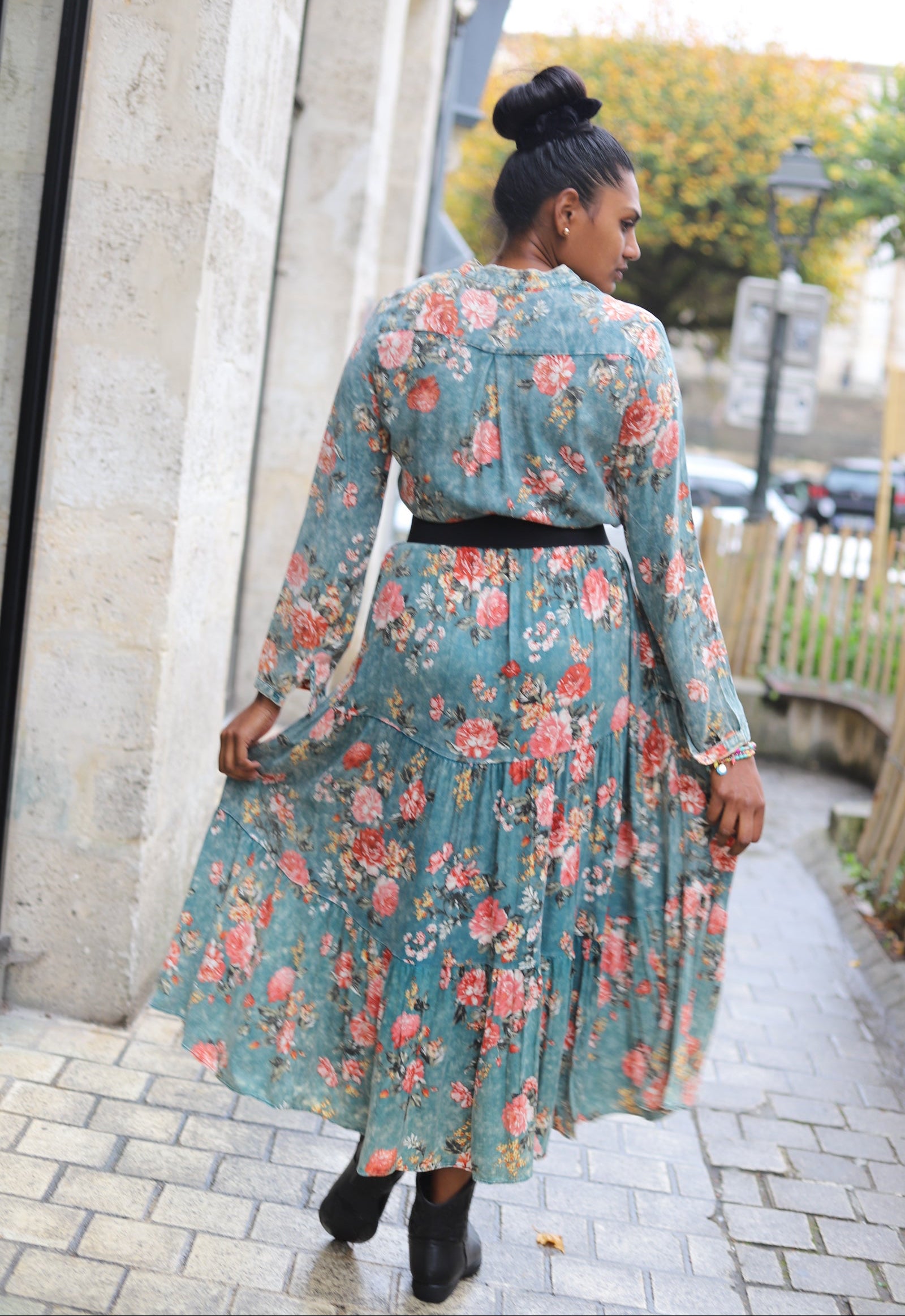 Robe Longue Chemise Imprimée Fleurie –