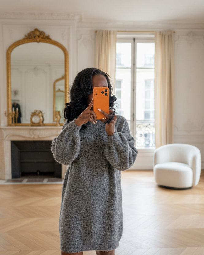 Robe Pull Maille Grise Col Montant-beautifulshop3