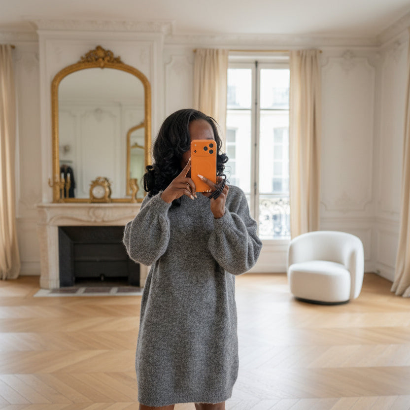 Robe Pull Maille Grise Col Montant-beautifulshop3