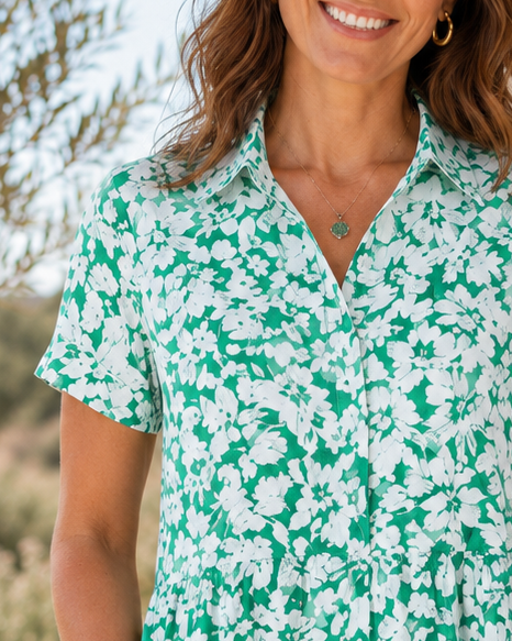 Robe courte florale en polyester, idéale pour le printemps, légère et fraîche