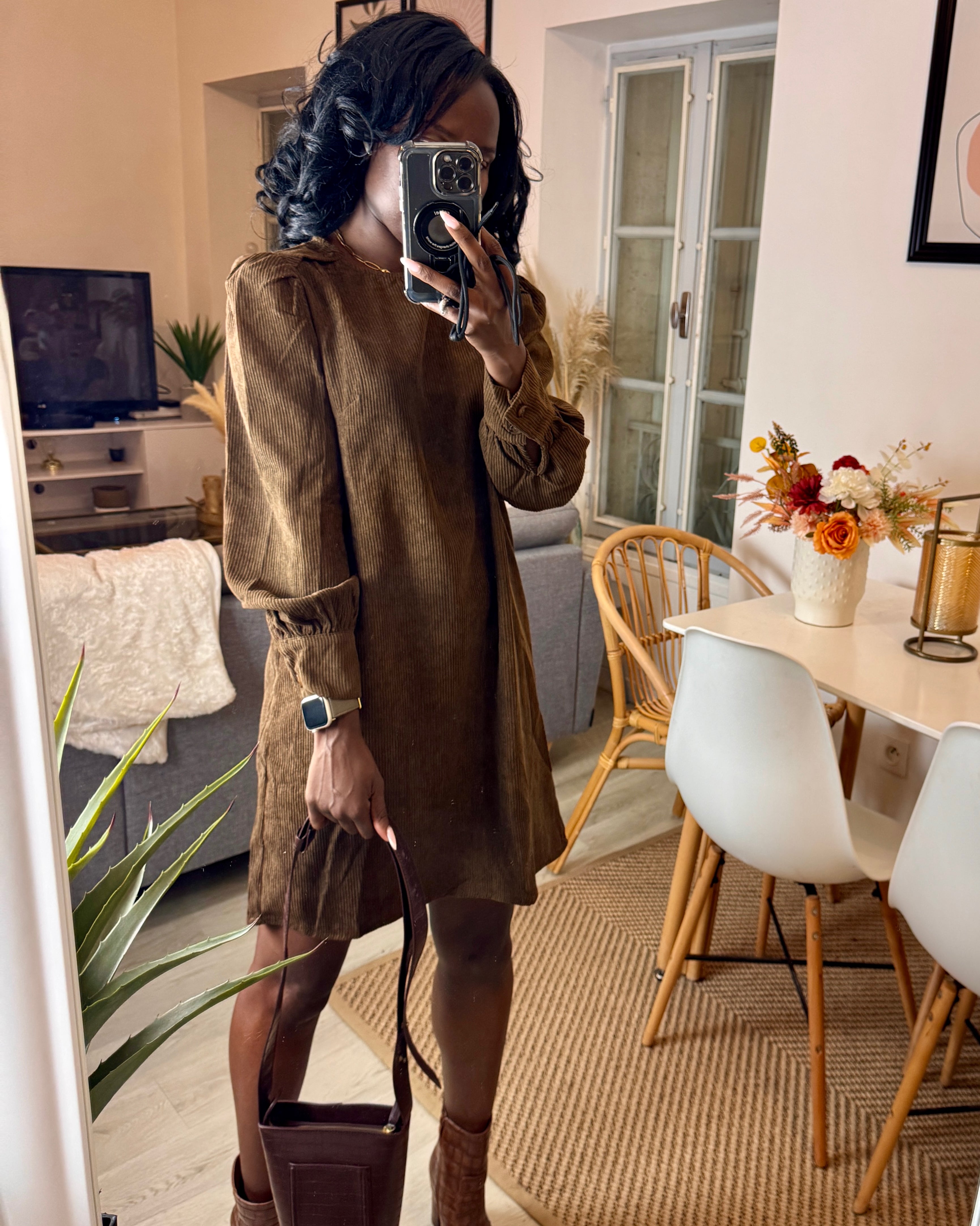 Robe courte fluide avec ceinture – Chocolat-beautifulshop