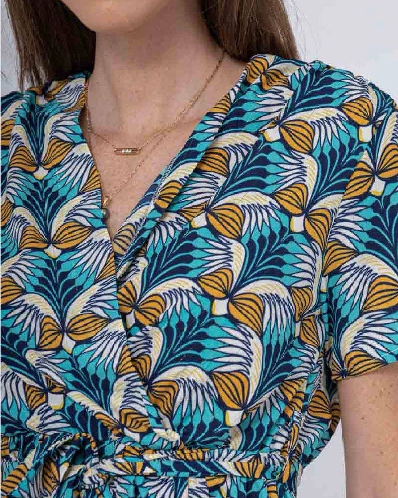 Robe courte imprimé exotique bleu canard