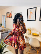 Robe fluide imprimée – Manches longues & boutonnée _-beautifulshop