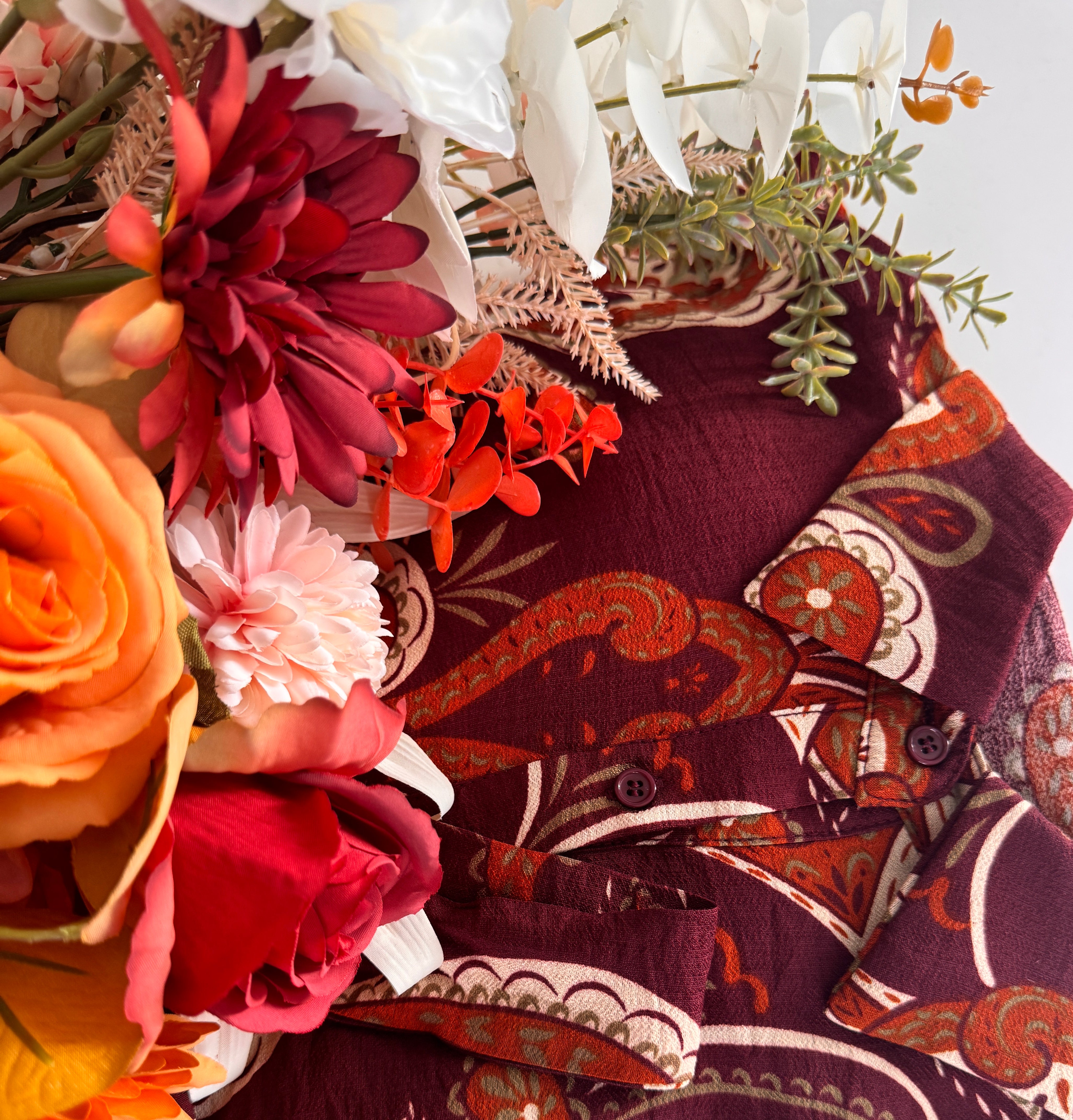 Robe fluide imprimée – Manches longues & boutonnée _-beautifulshop