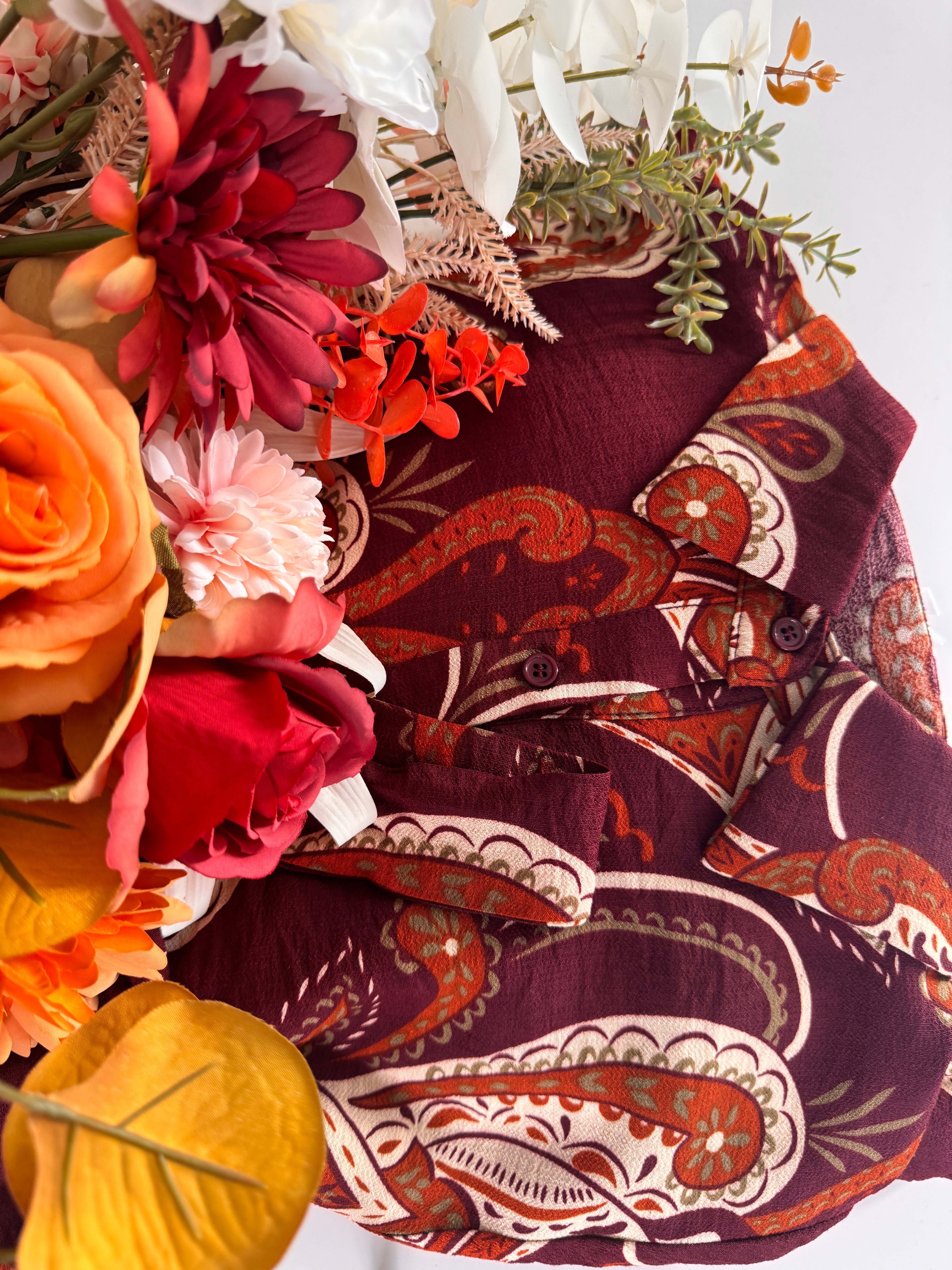 Robe fluide imprimée – Manches longues & boutonnée _-beautifulshop