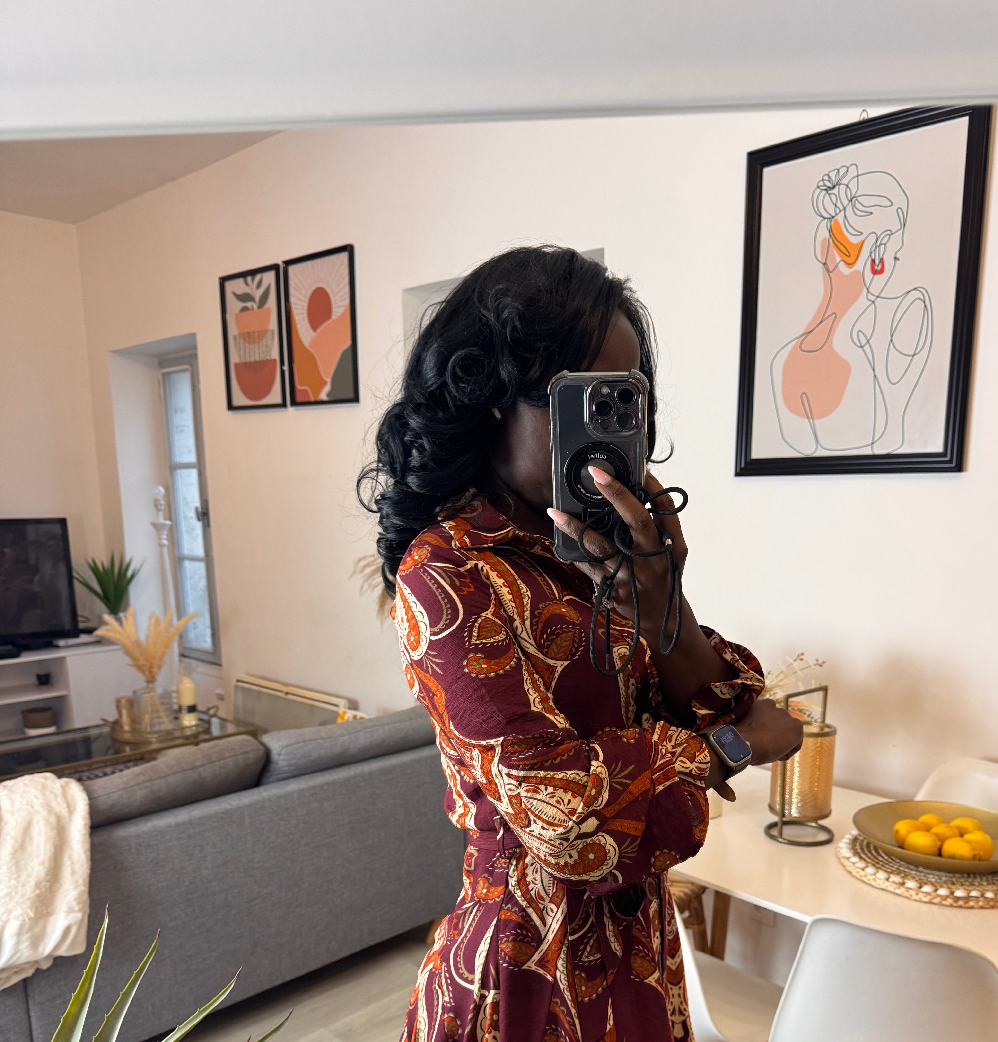 Robe fluide imprimée – Manches longues & boutonnée _-beautifulshop