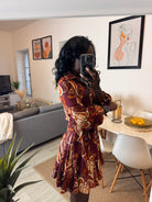 Robe fluide imprimée – Manches longues & boutonnée _-beautifulshop