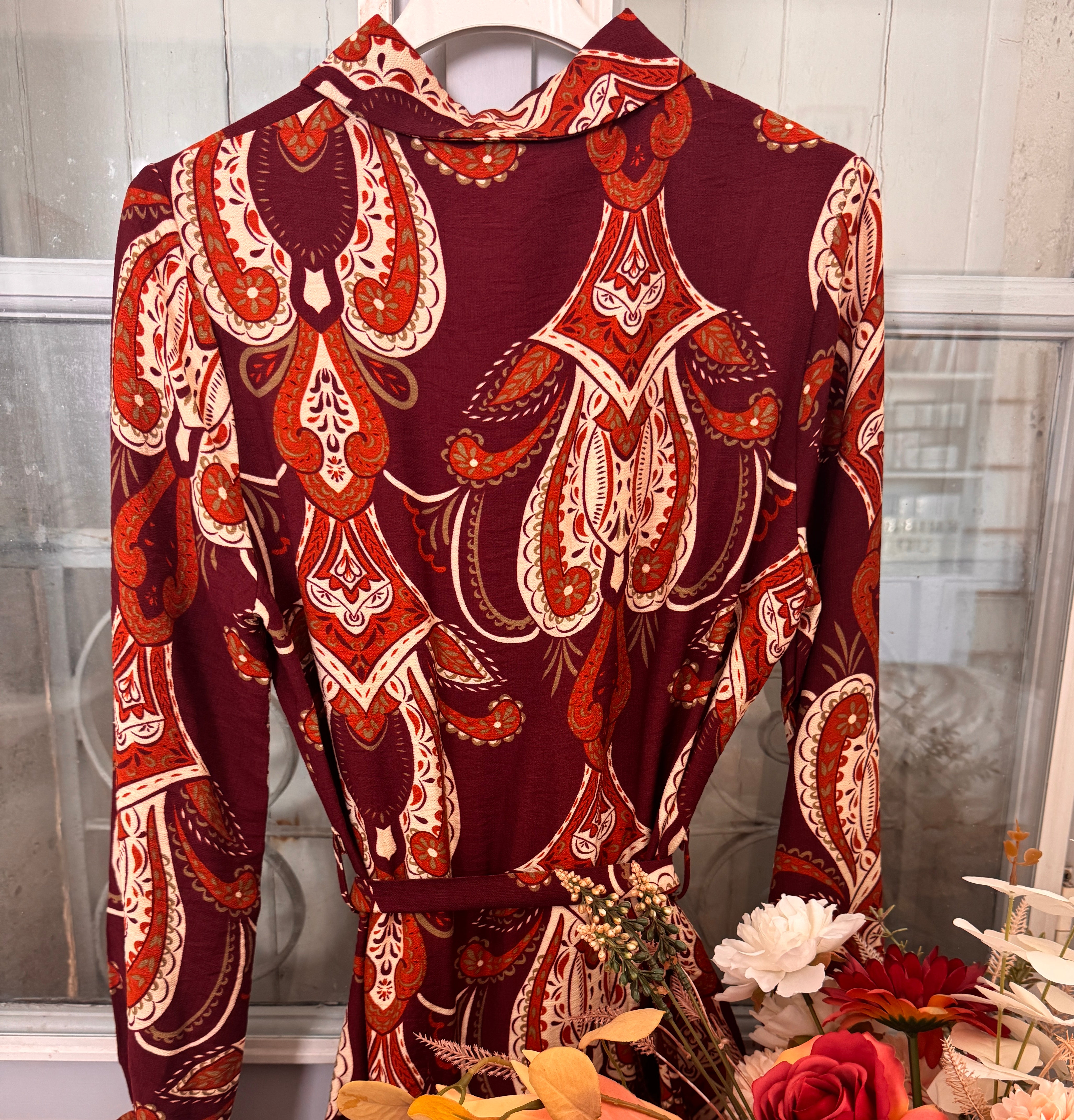 Robe fluide imprimée – Manches longues & boutonnée _-beautifulshop