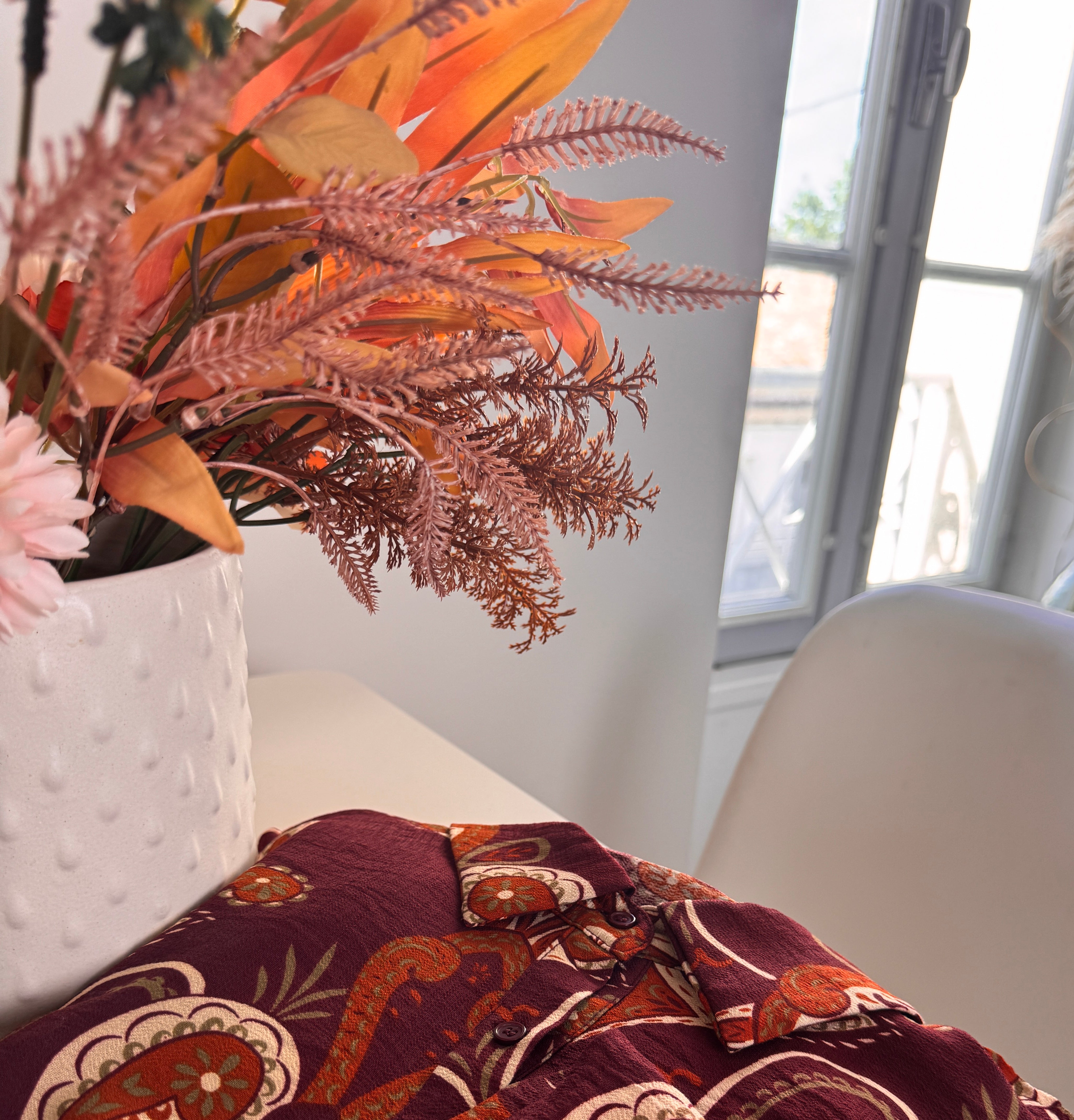 Robe fluide imprimée – Manches longues & boutonnée _-beautifulshop