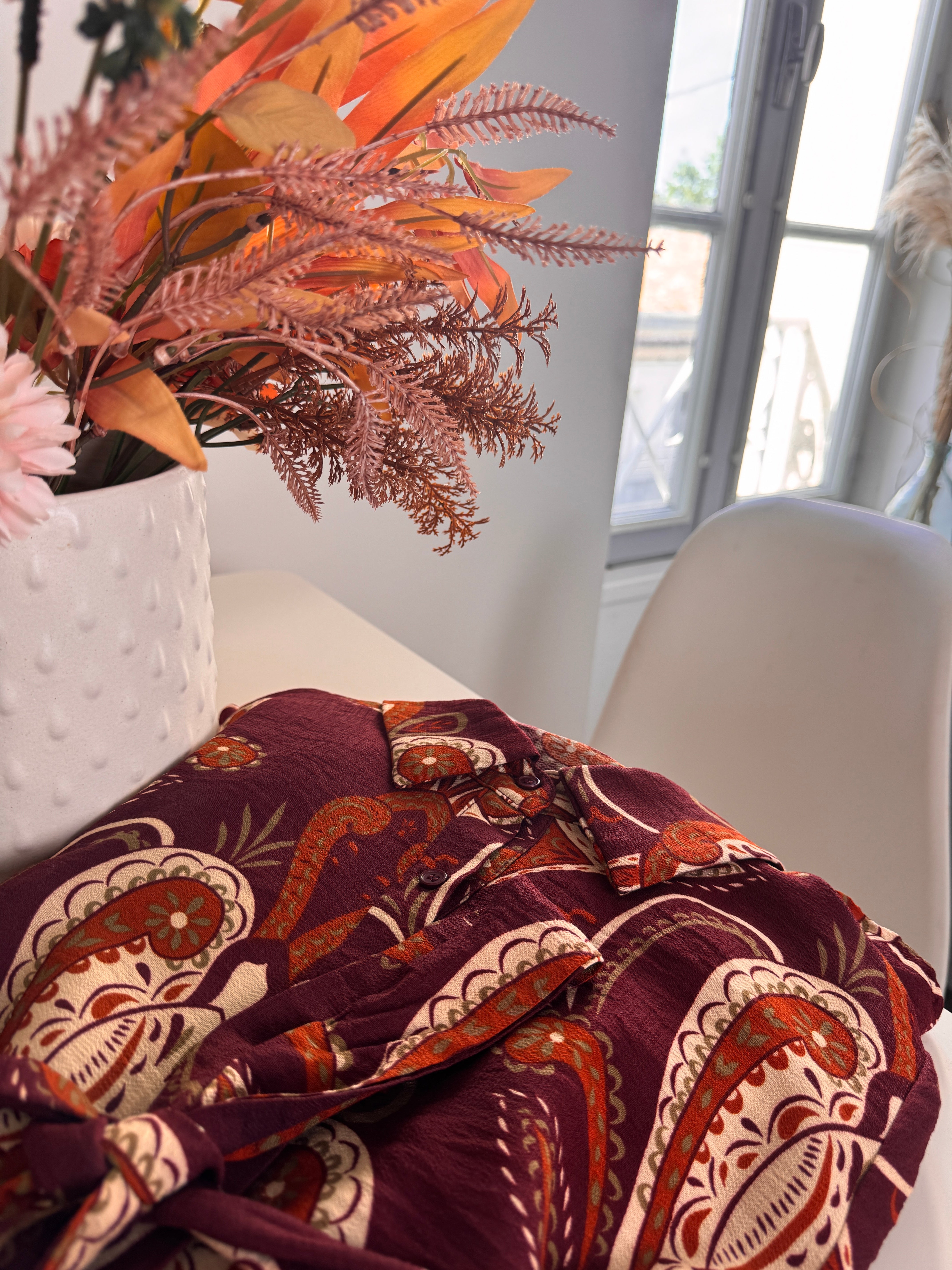 Robe fluide imprimée – Manches longues & boutonnée _-beautifulshop