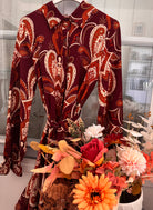 Robe fluide imprimée – Manches longues & boutonnée _-beautifulshop