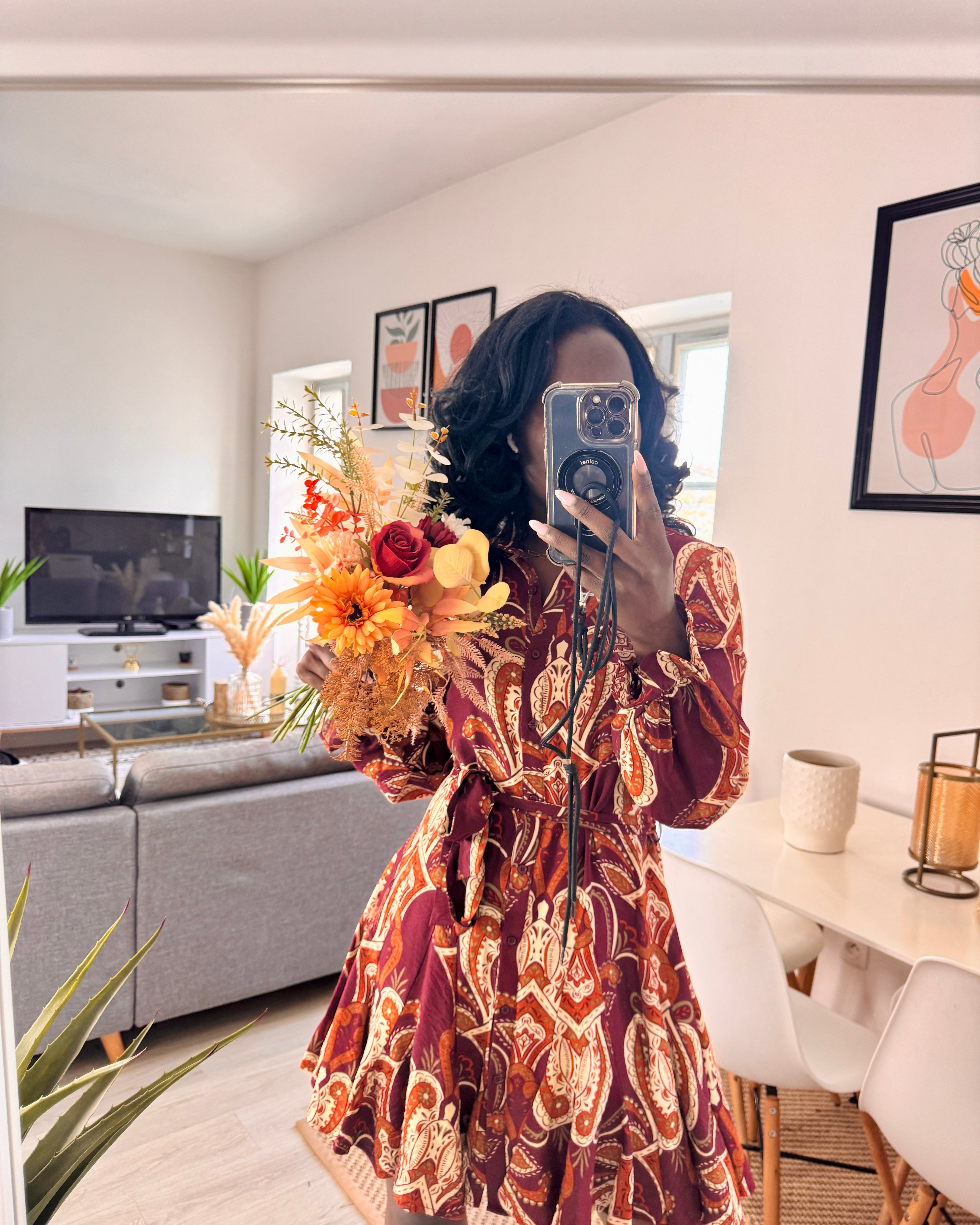 Robe fluide imprimée – Manches longues & boutonnée _-beautifulshop