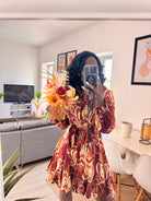 Robe fluide imprimée – Manches longues & boutonnée _-beautifulshop