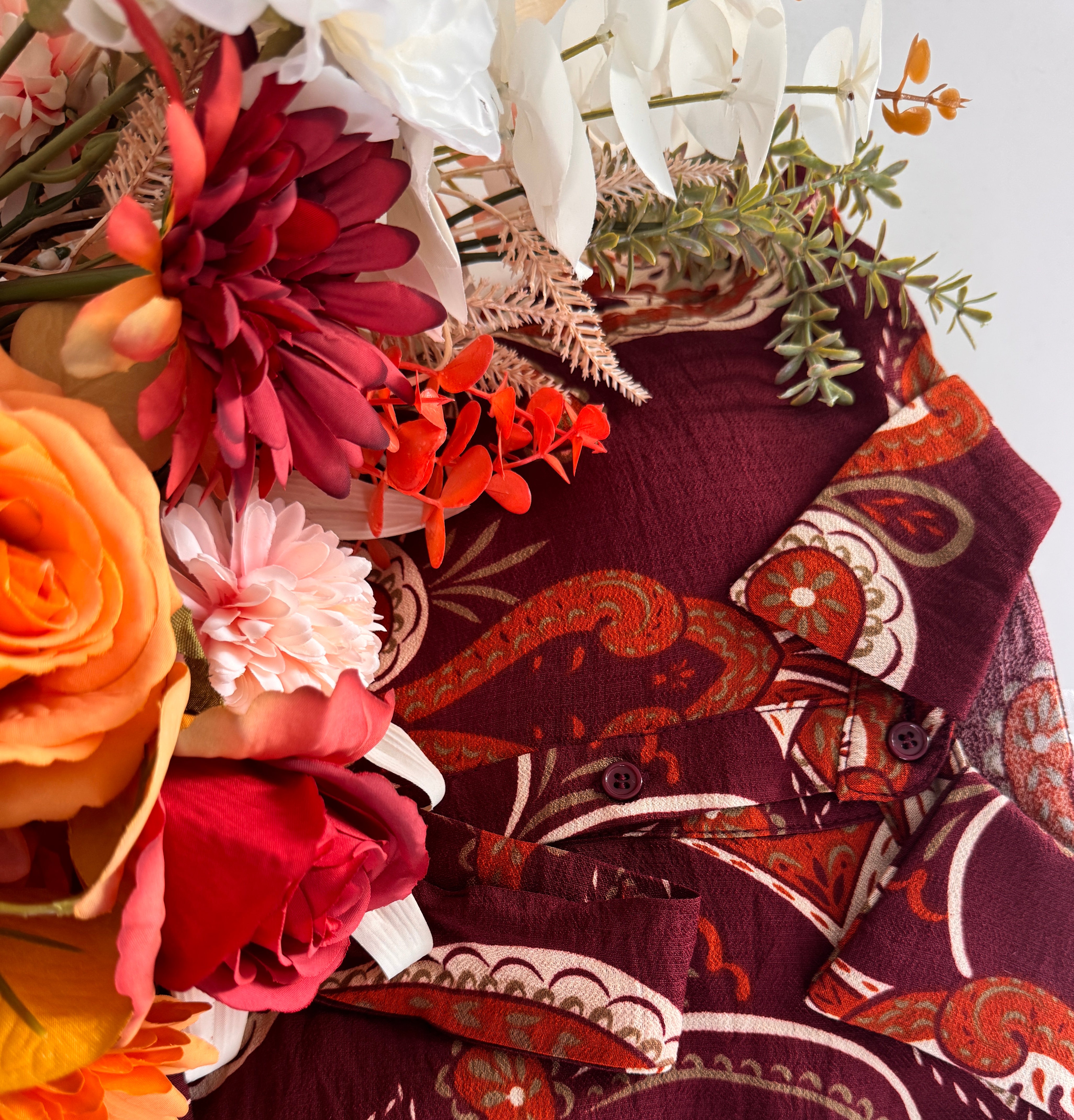 Robe fluide imprimée – Manches longues & boutonnée _-beautifulshop