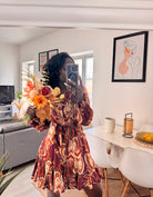 Robe fluide imprimée – Manches longues & boutonnée _-beautifulshop