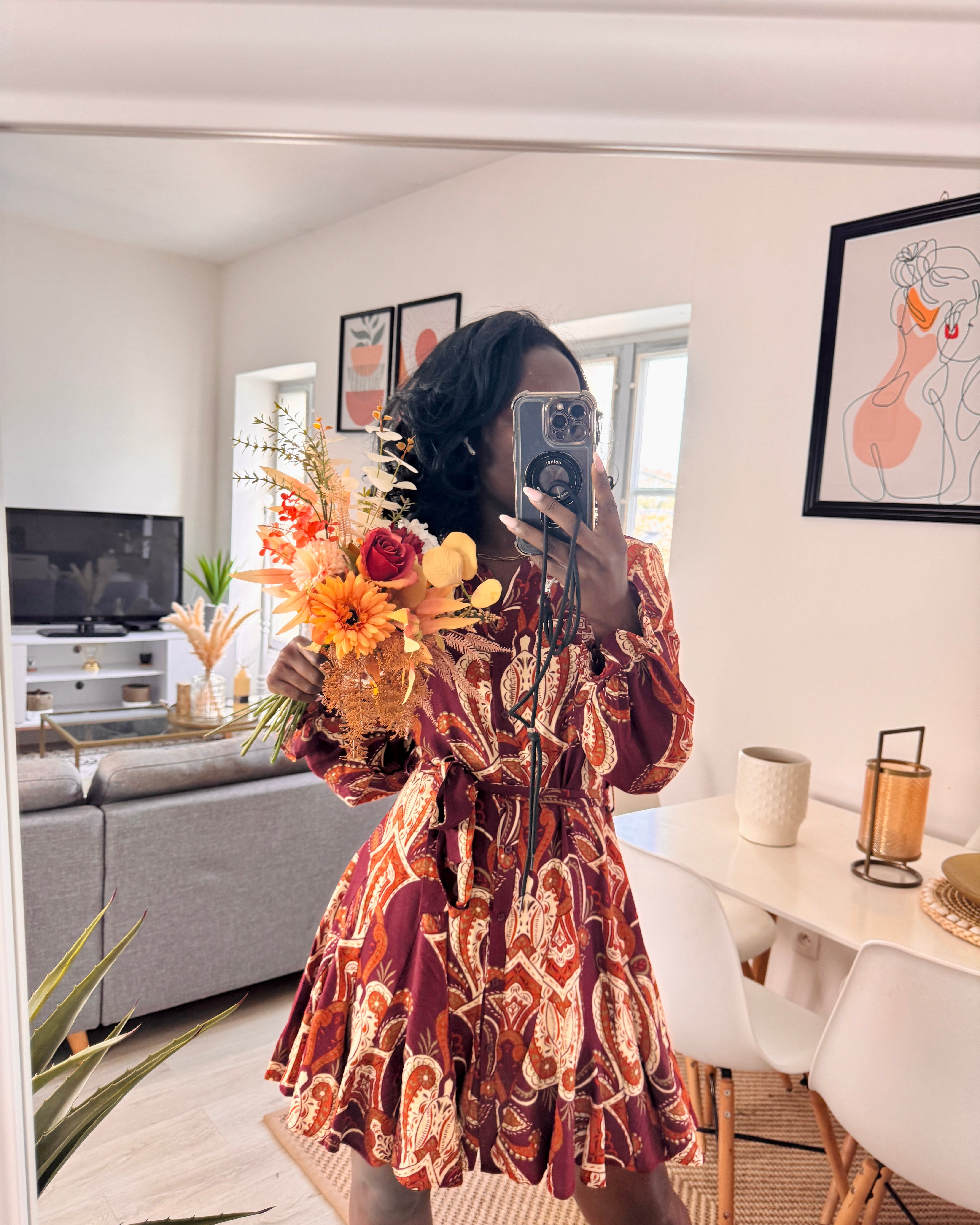 Robe fluide imprimée – Manches longues & boutonnée _-beautifulshop