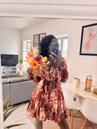 Robe fluide imprimée – Manches longues & boutonnée _-beautifulshop