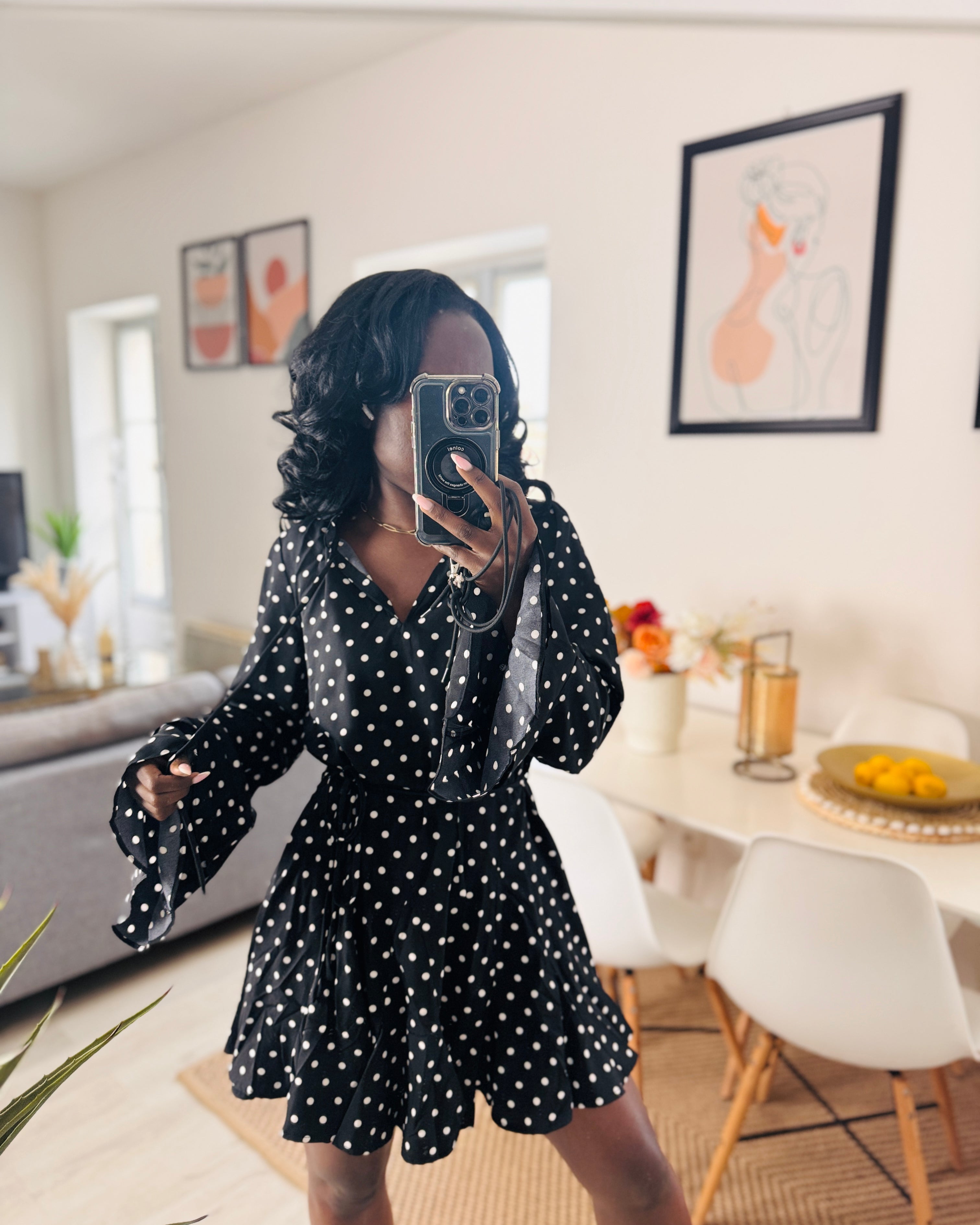 Robe fluide à pois – Manches longues-beautiful shop