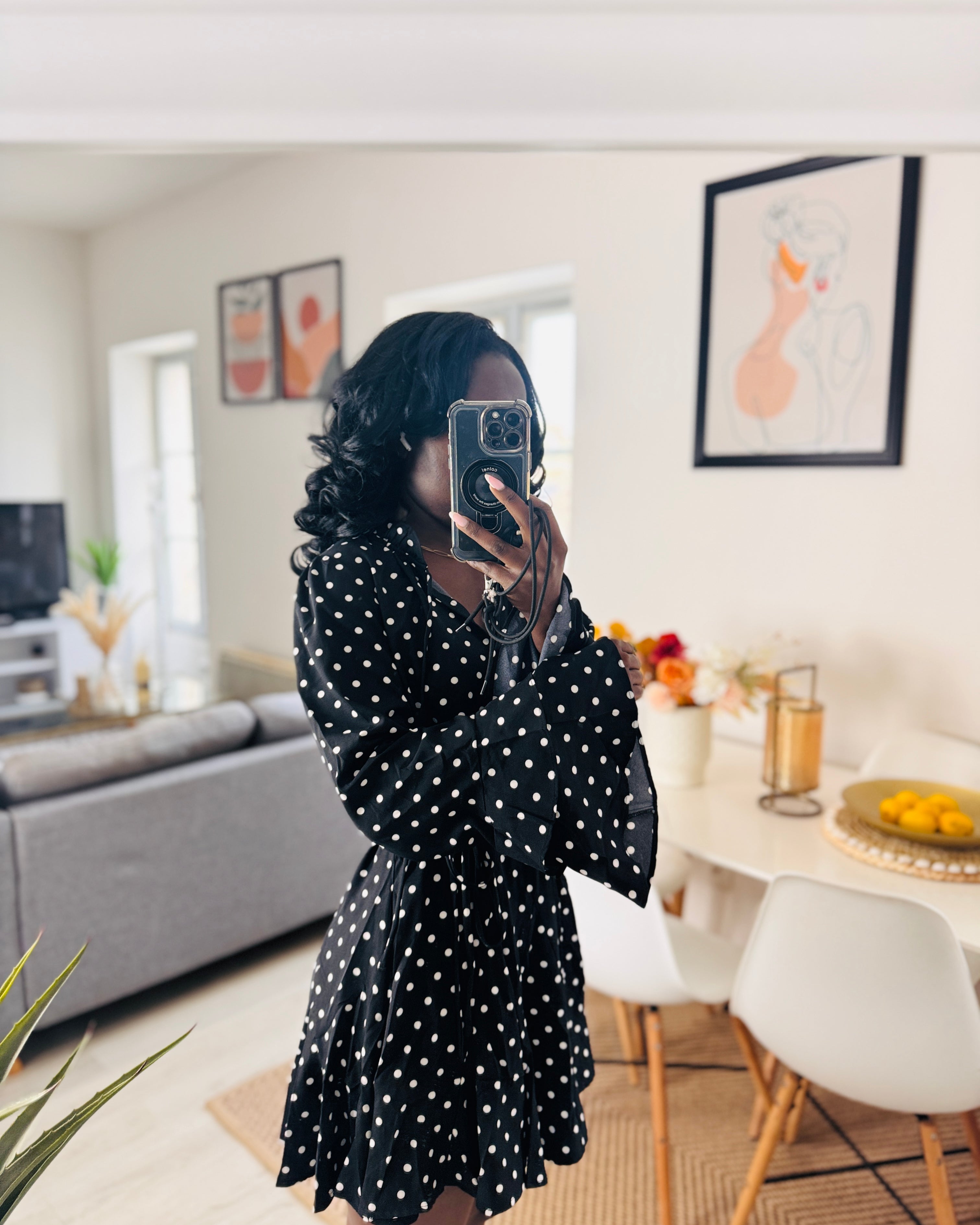 Robe fluide à pois – Manches longues-beautiful shop