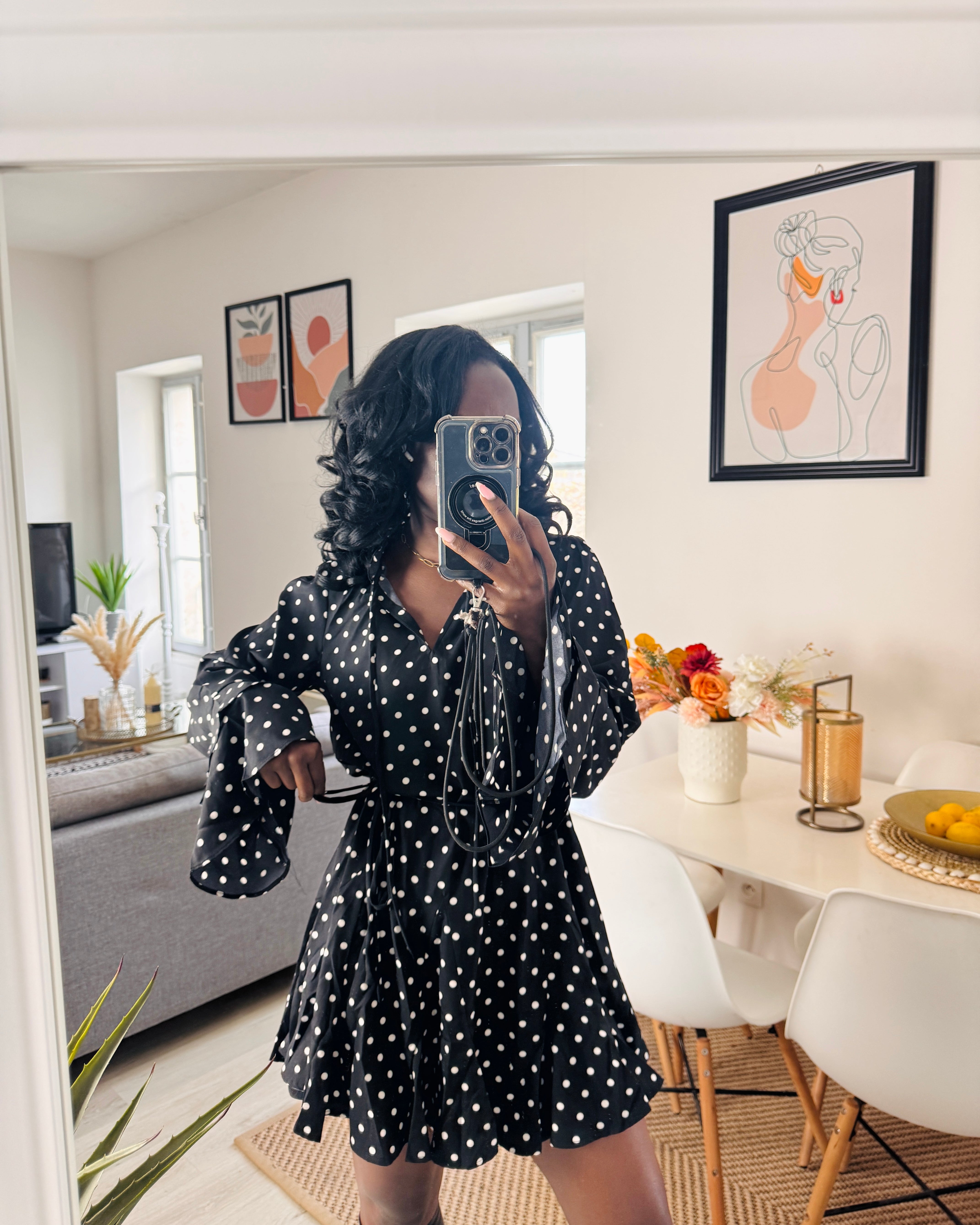 Robe fluide à pois – Manches longues-beautiful shop