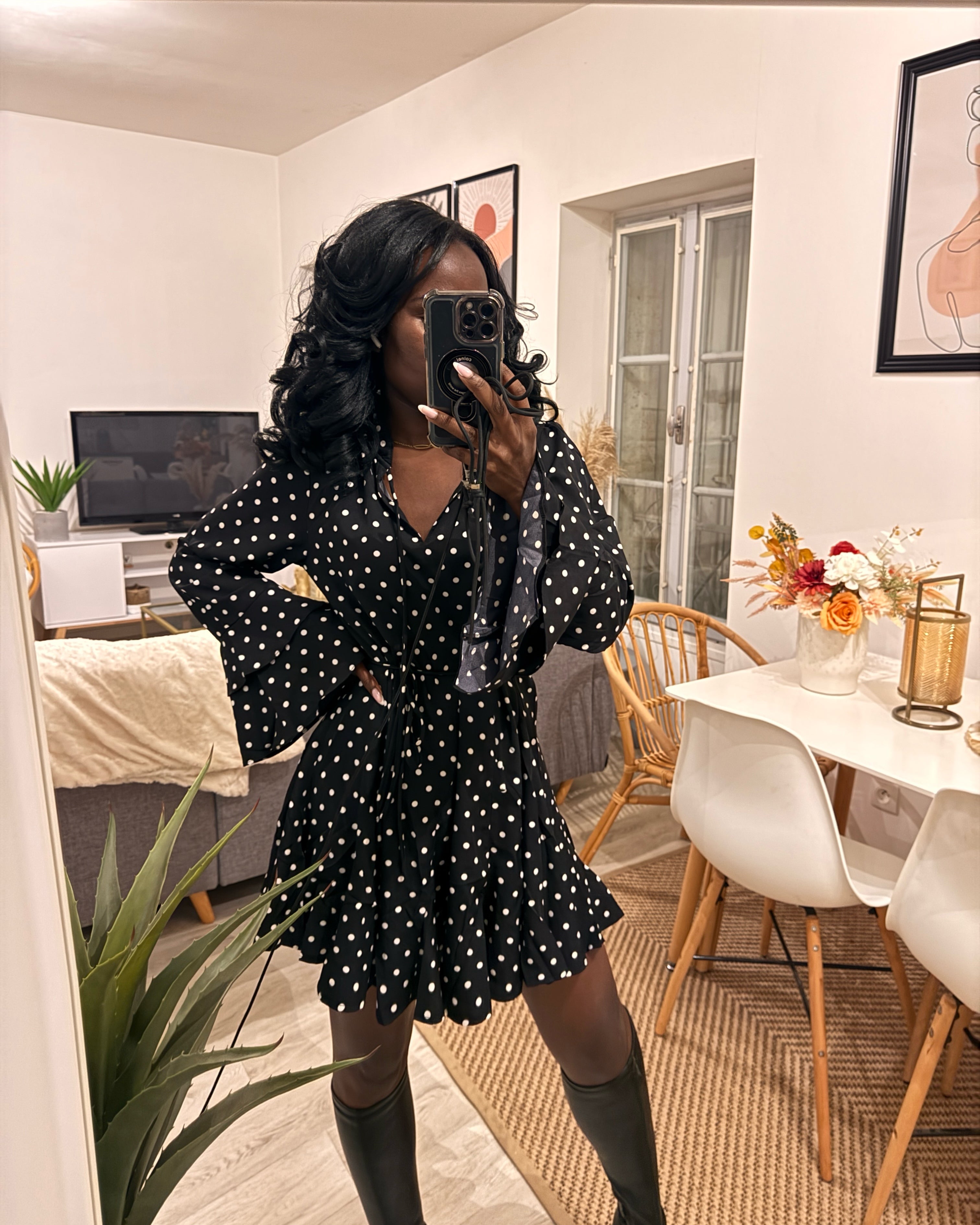 Robe fluide à pois – Manches longues-beautiful shop