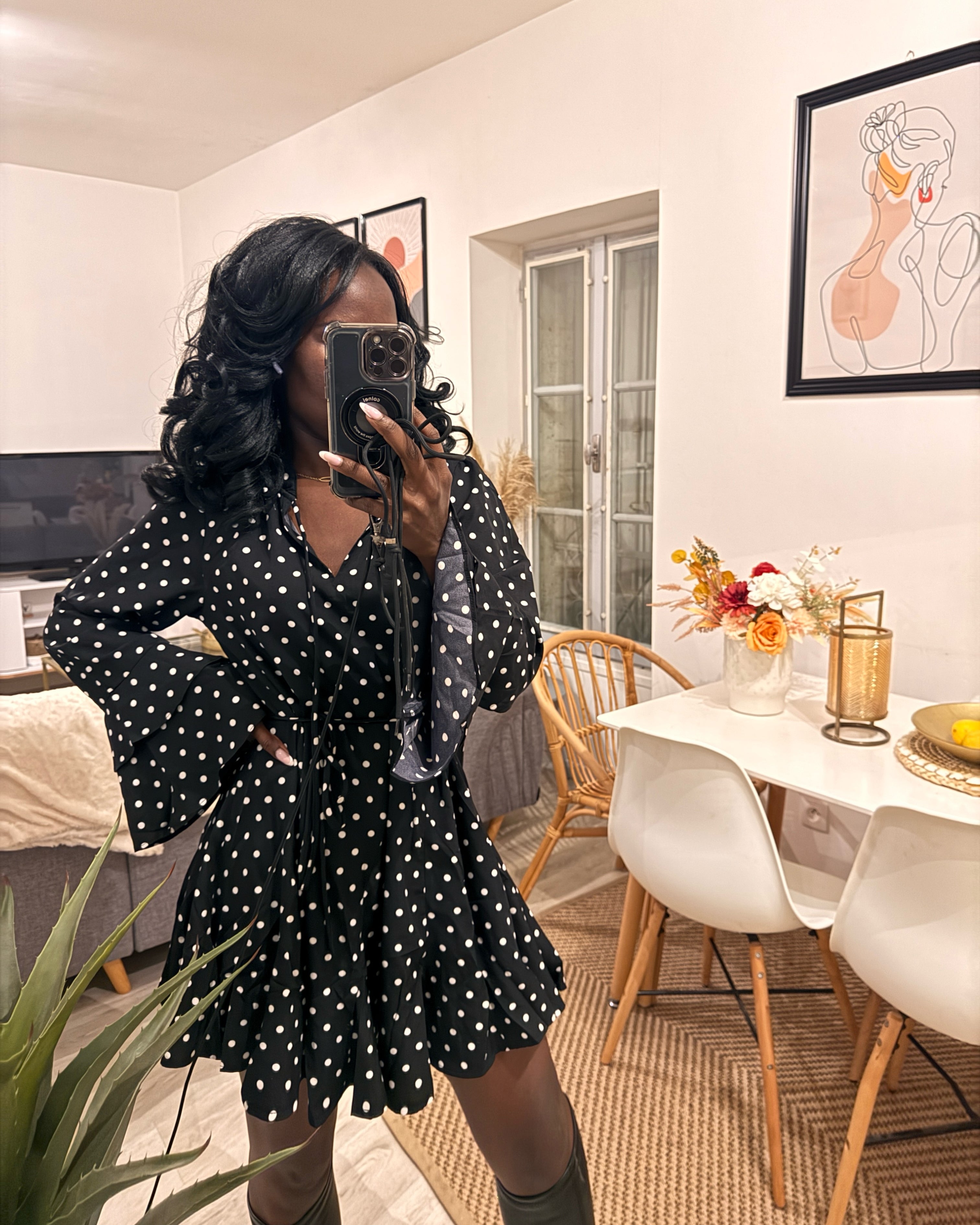 Robe fluide à pois – Manches longues-beautiful shop