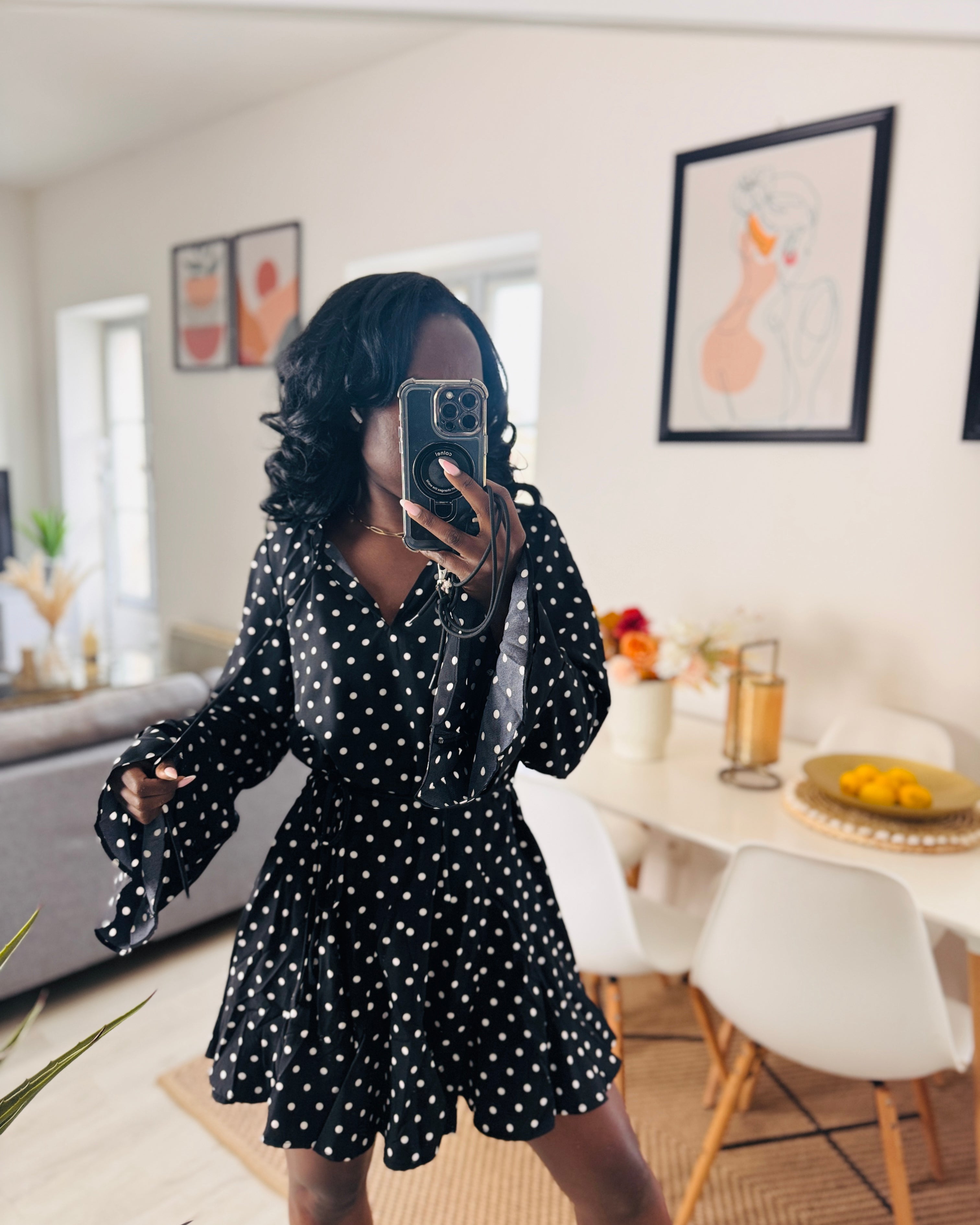 Robe fluide à pois – Manches longues-beautiful shop