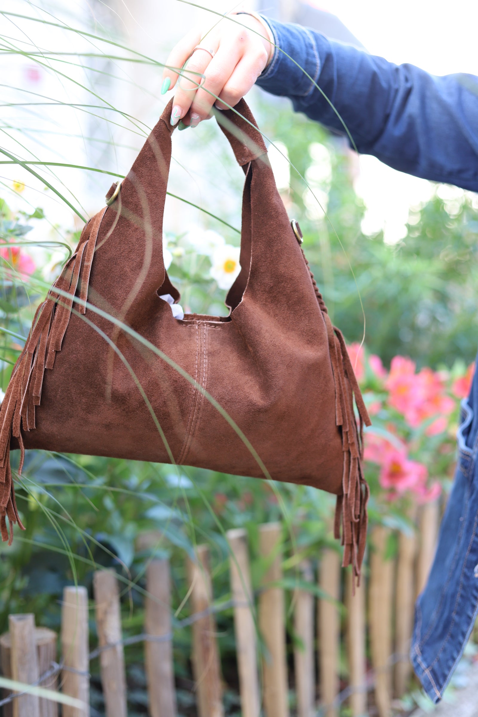 Sac à Main Frangé en Croûte de Cuir – Style Bohème, Fabriqué en Italie