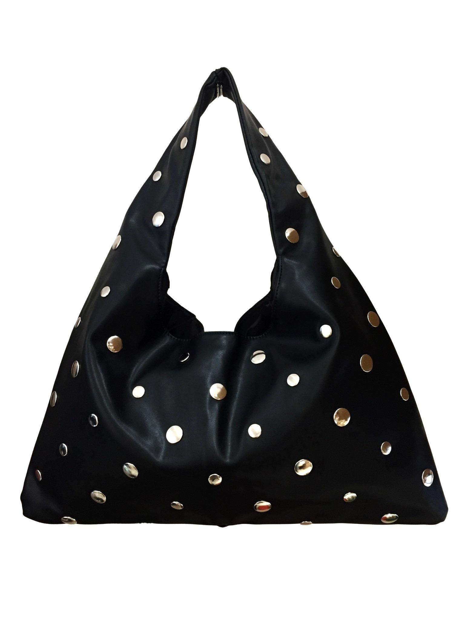 Sac à Main Triangle Noir avec Clous Dorés