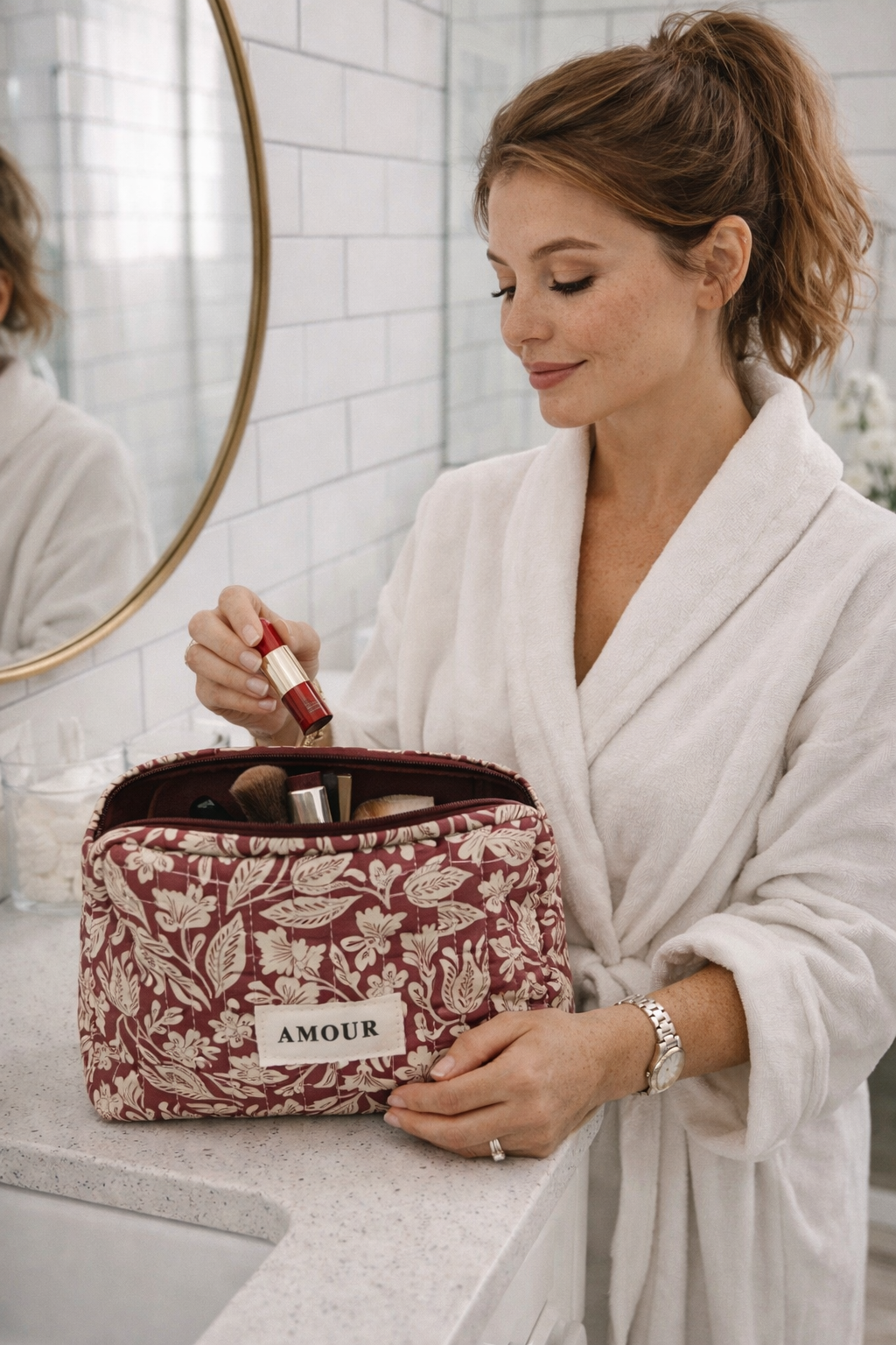 Trousse de Toilette Matelassée "AMOUR" – Coton