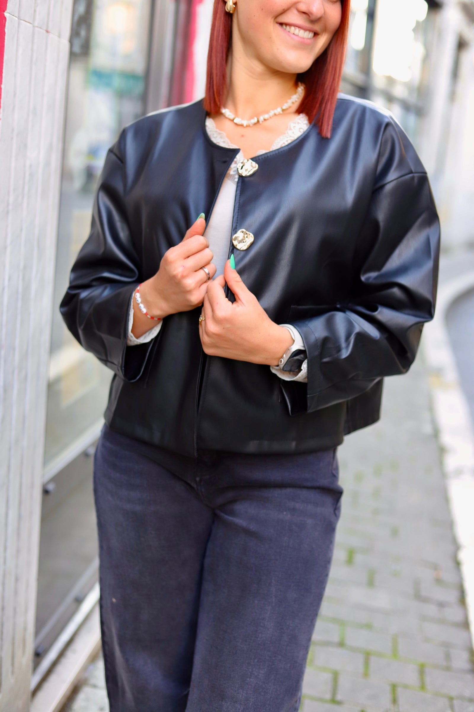 Veste Courte en Simili Cuir-beatifulshop