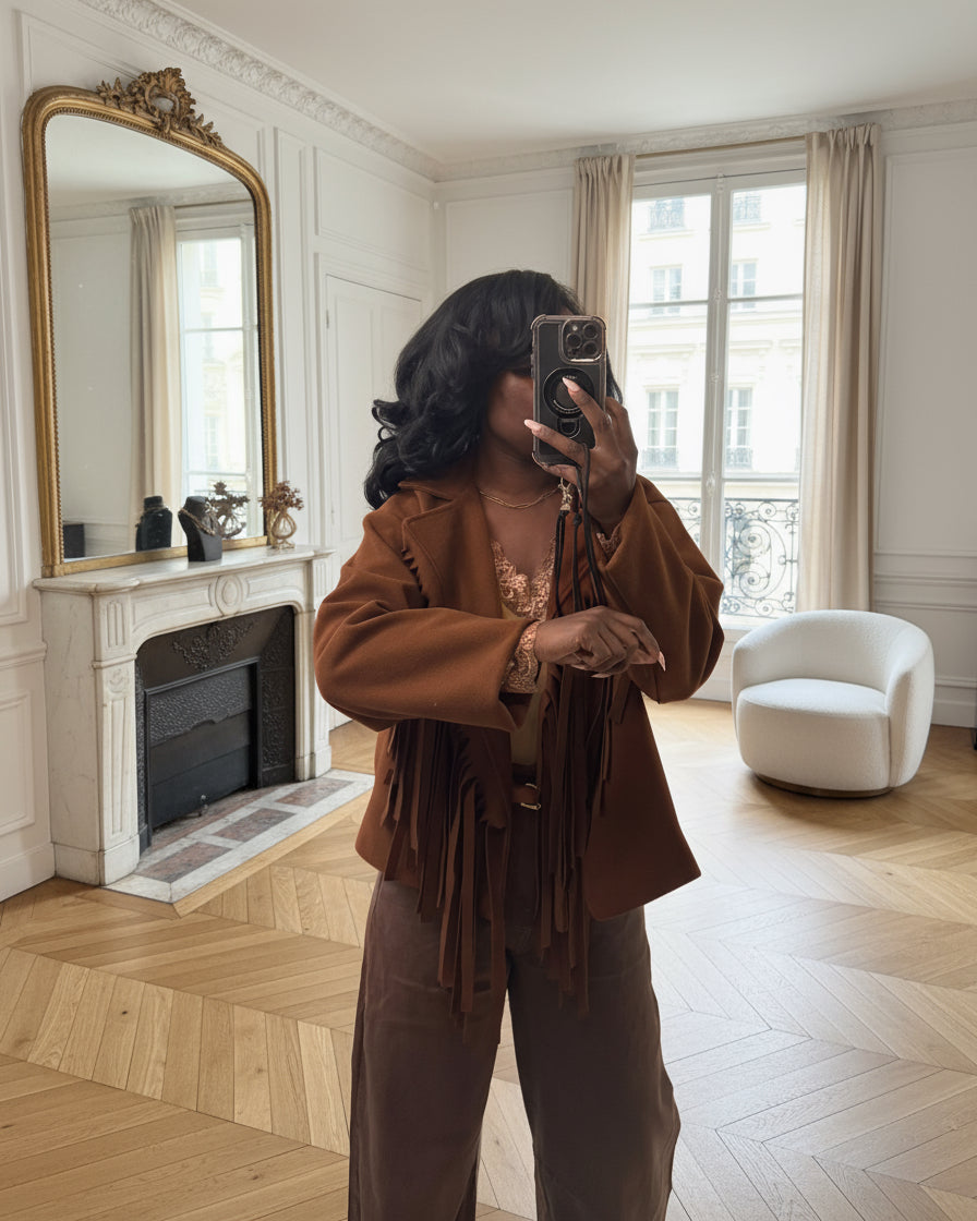 Veste à Franges marron – Style Western Chic Oversize-beautifulshop