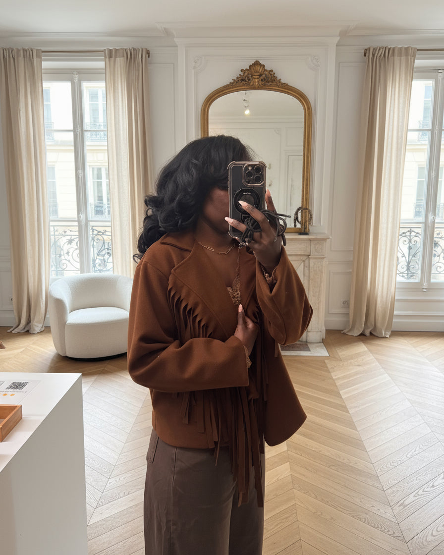 Veste à Franges marron – Style Western Chic Oversize-beautiifulshop