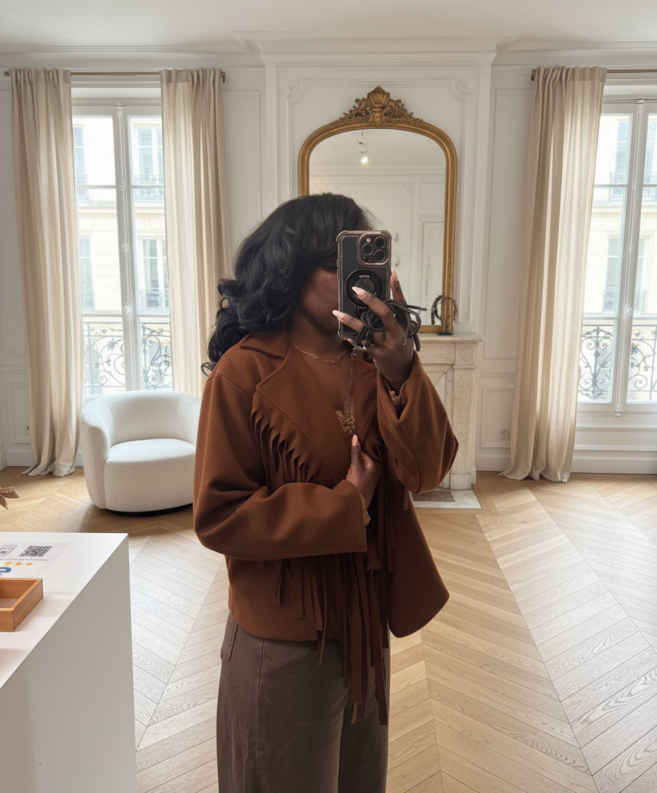Veste à Franges marron – Style Western Chic Oversize-beautiifulshop