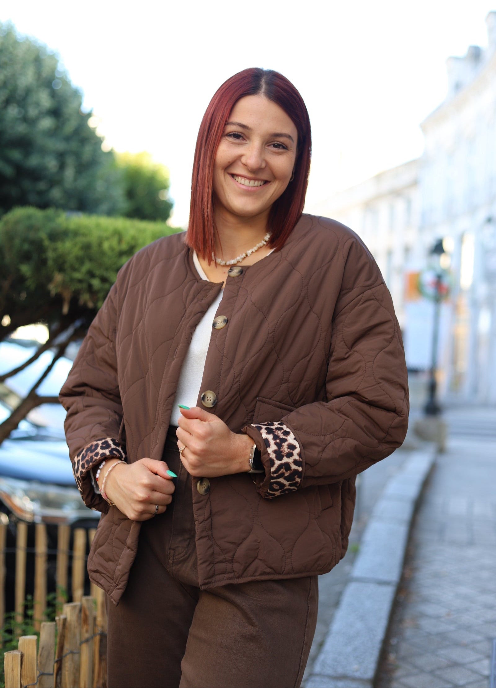 Veste Matelassée Chocolat – Douceur & Style Léopard