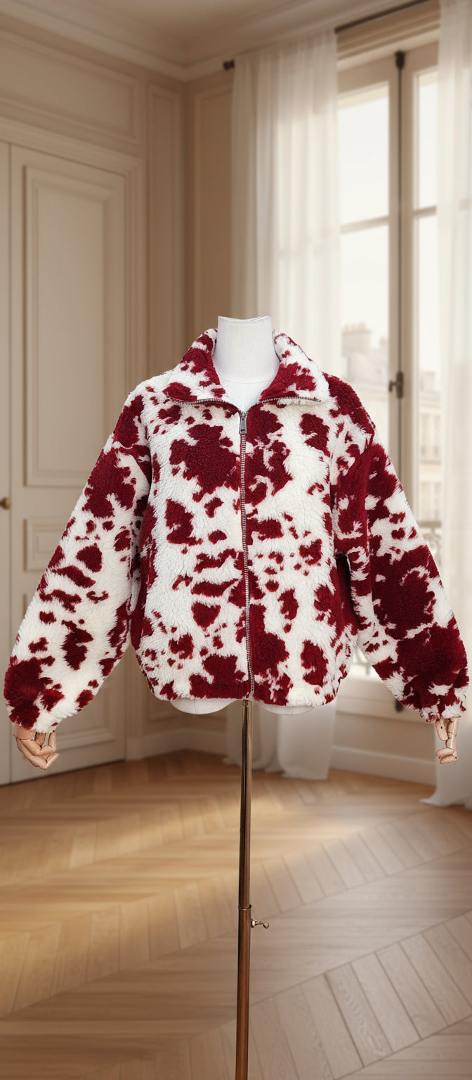Veste Polaire Zippée Imprimé Vache – Douceur & Style Assurés