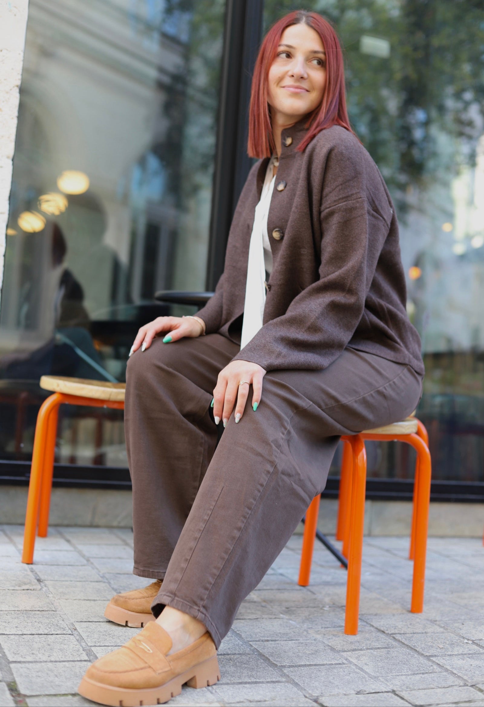 Veste en maille marron femme – Raffinement & coupe oversize-beautifulshop