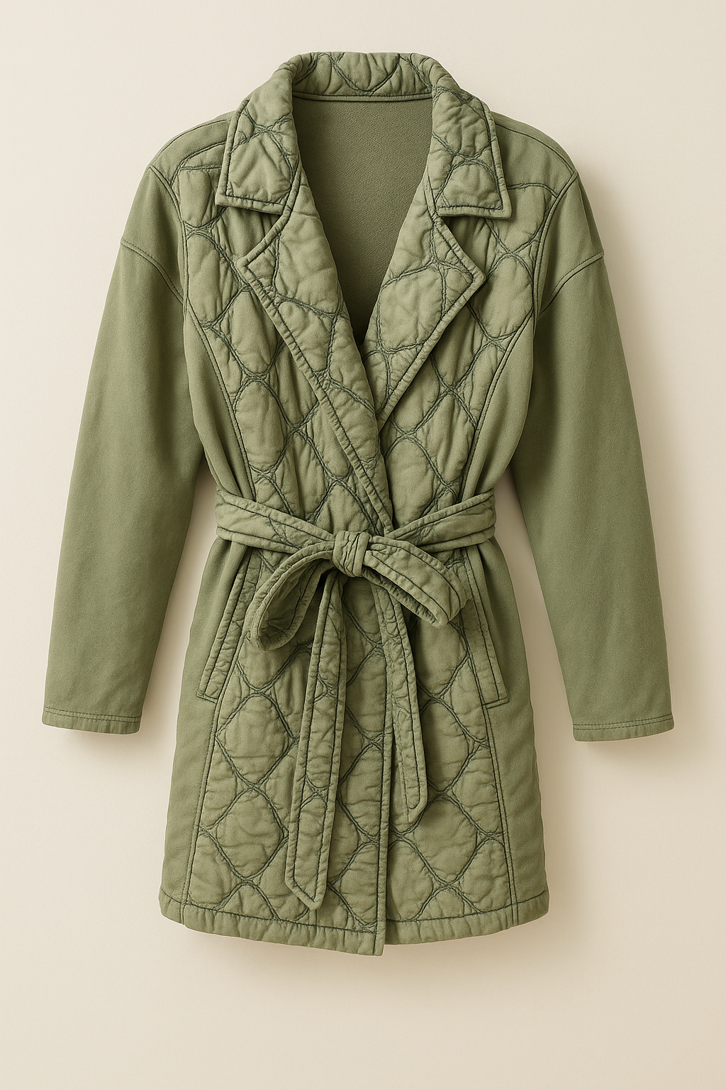 Veste matelassée kaki ceinturée