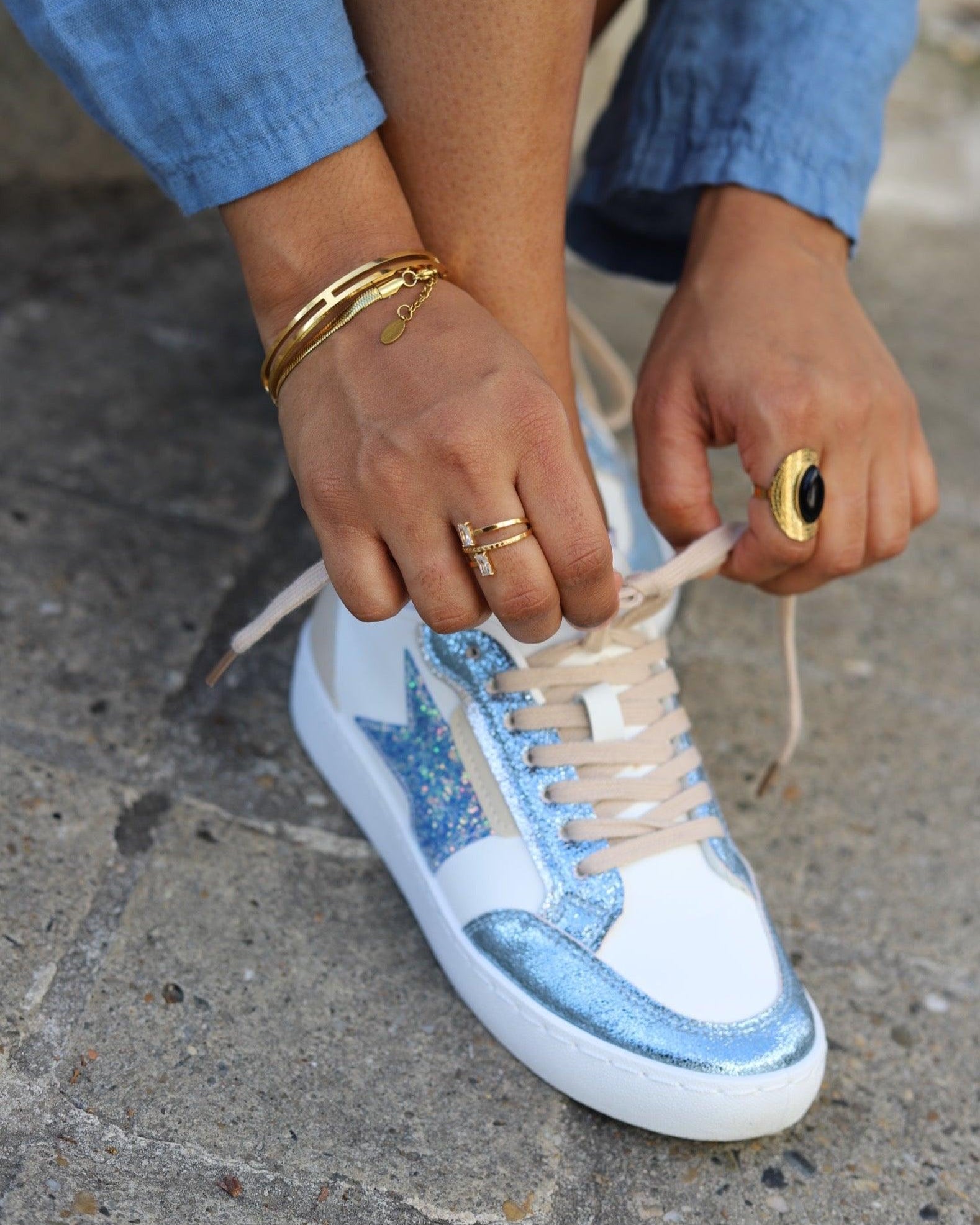 Basket Femme Étoile Bleue Pailletée - beautifulshop