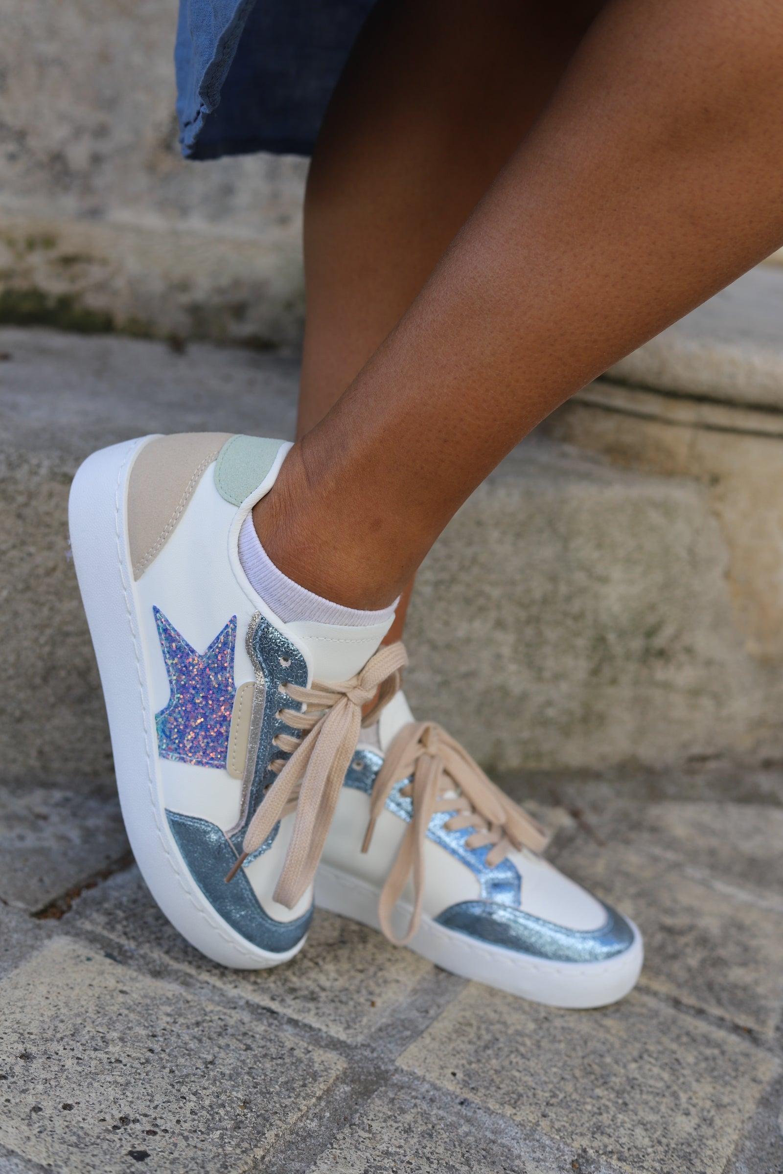 Basket Femme Étoile Bleue Pailletée - beautifulshop
